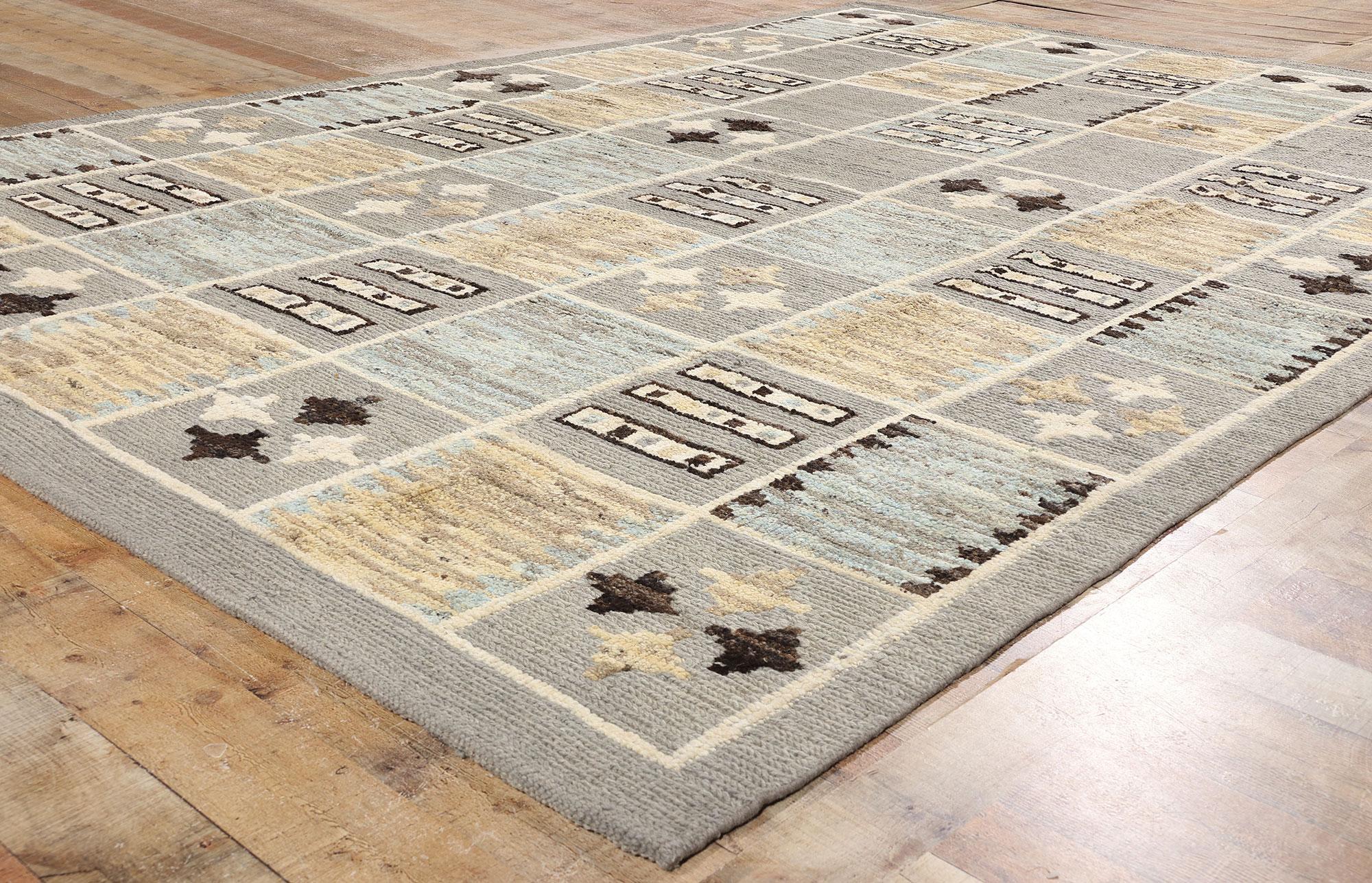Mid-Century Modern New Contemporary Earth-Tone Checkerboard Sahara Soumak Textured Carpet For Sale