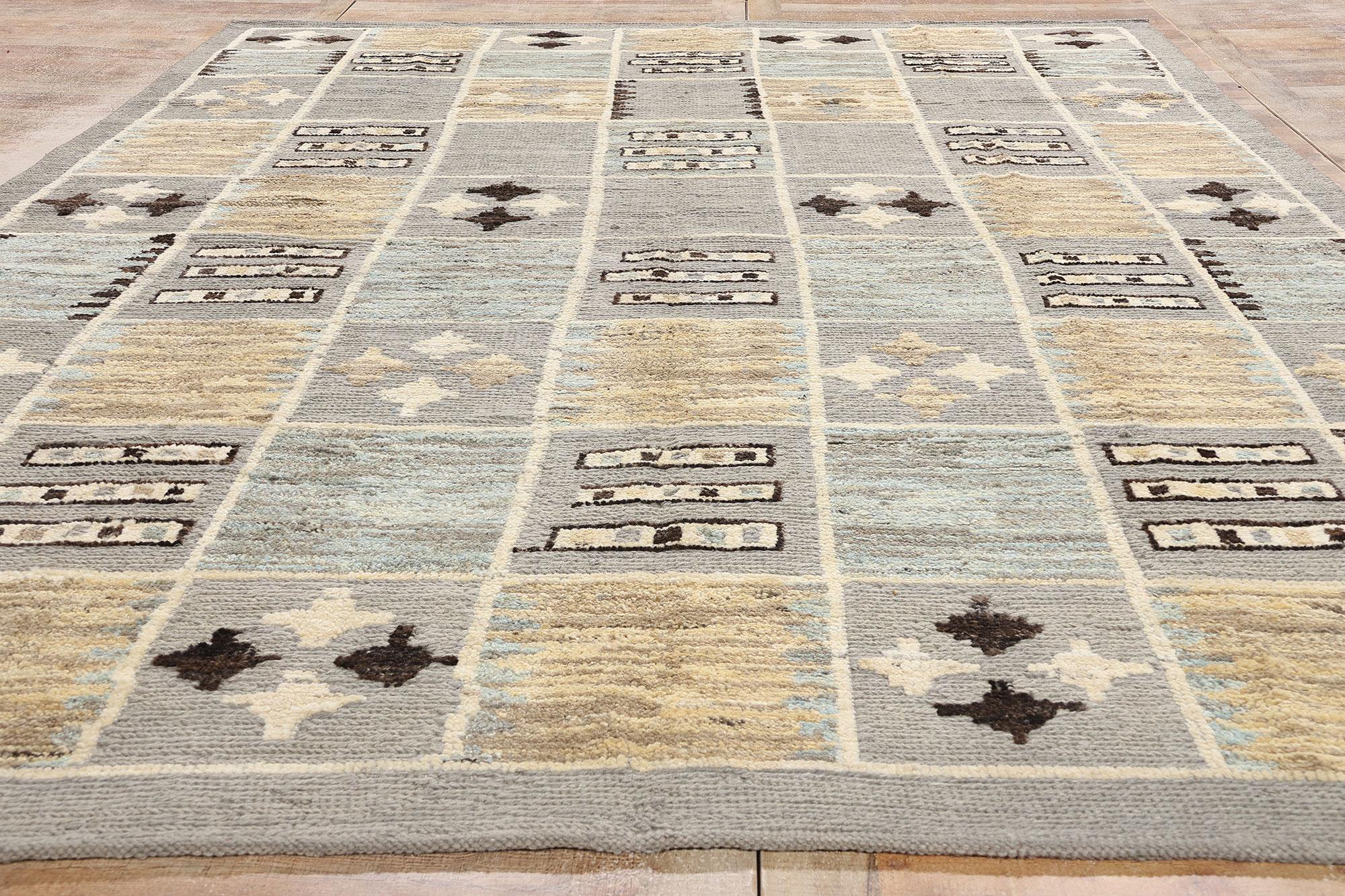 Hand-Knotted New Contemporary Earth-Tone Checkerboard Sahara Soumak Textured Carpet For Sale