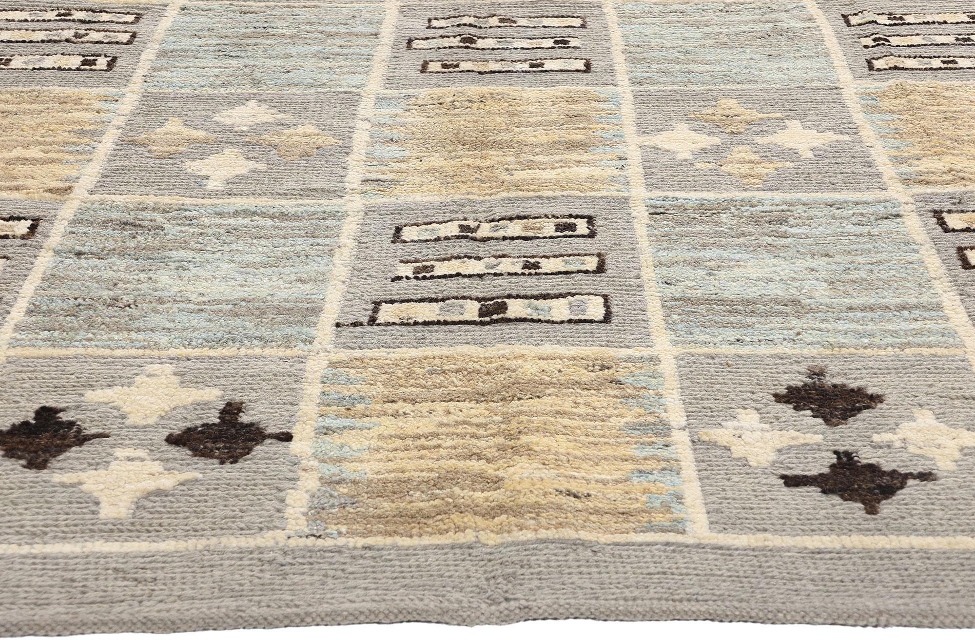 Wool New Contemporary Earth-Tone Checkerboard Sahara Soumak Textured Carpet For Sale