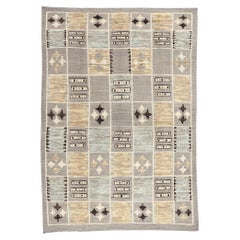 New Contemporary Earth-Tone Checkerboard Sahara Soumak Textured Carpet (moquette texturée Sahara Soumak)