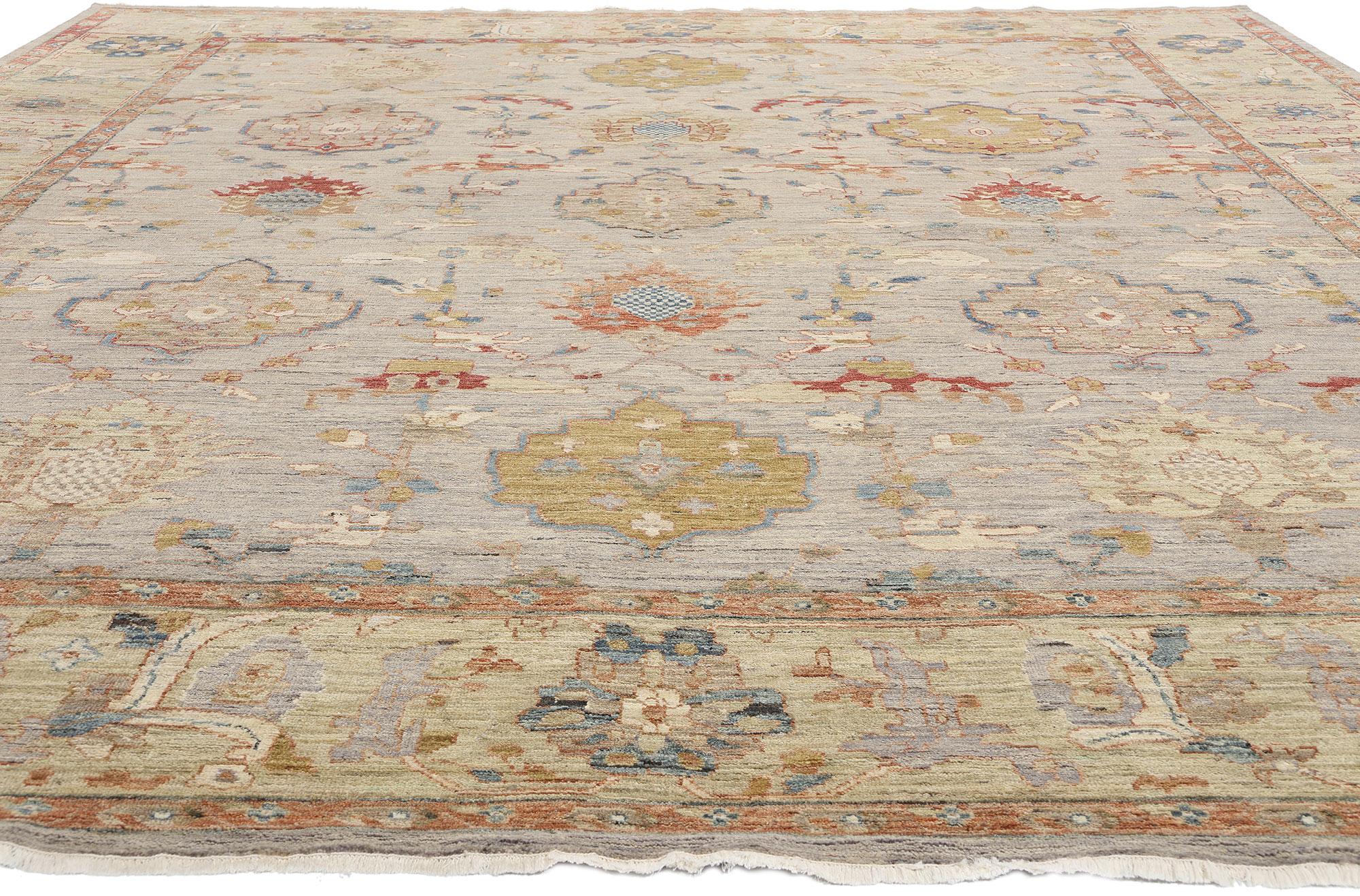 Indiano Tappeto New Contemporary Oushak, 12'00 x 14'08, tonalità Terra in vendita