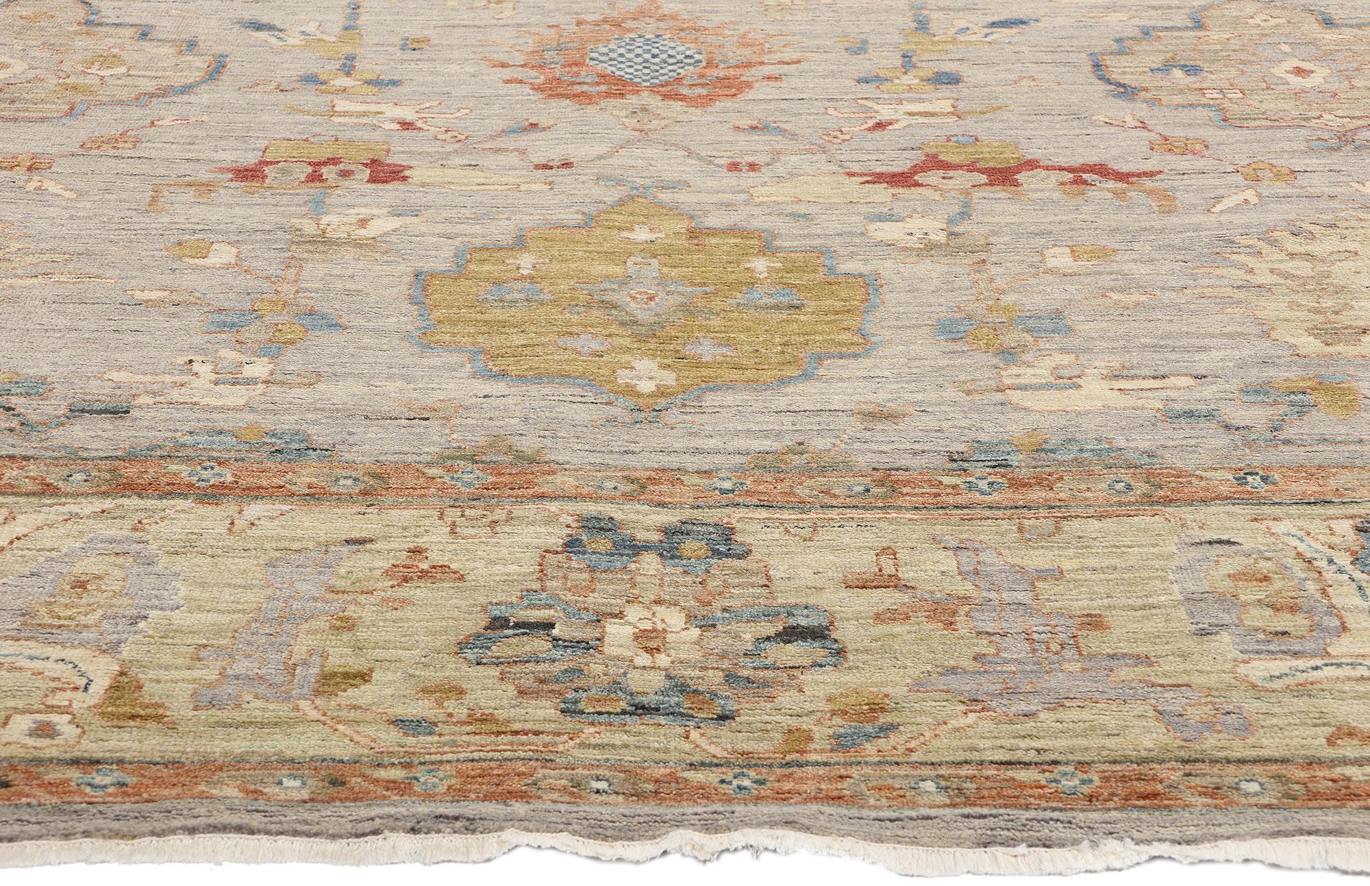 Annodato a mano Tappeto New Contemporary Oushak, 12'00 x 14'08, tonalità Terra in vendita