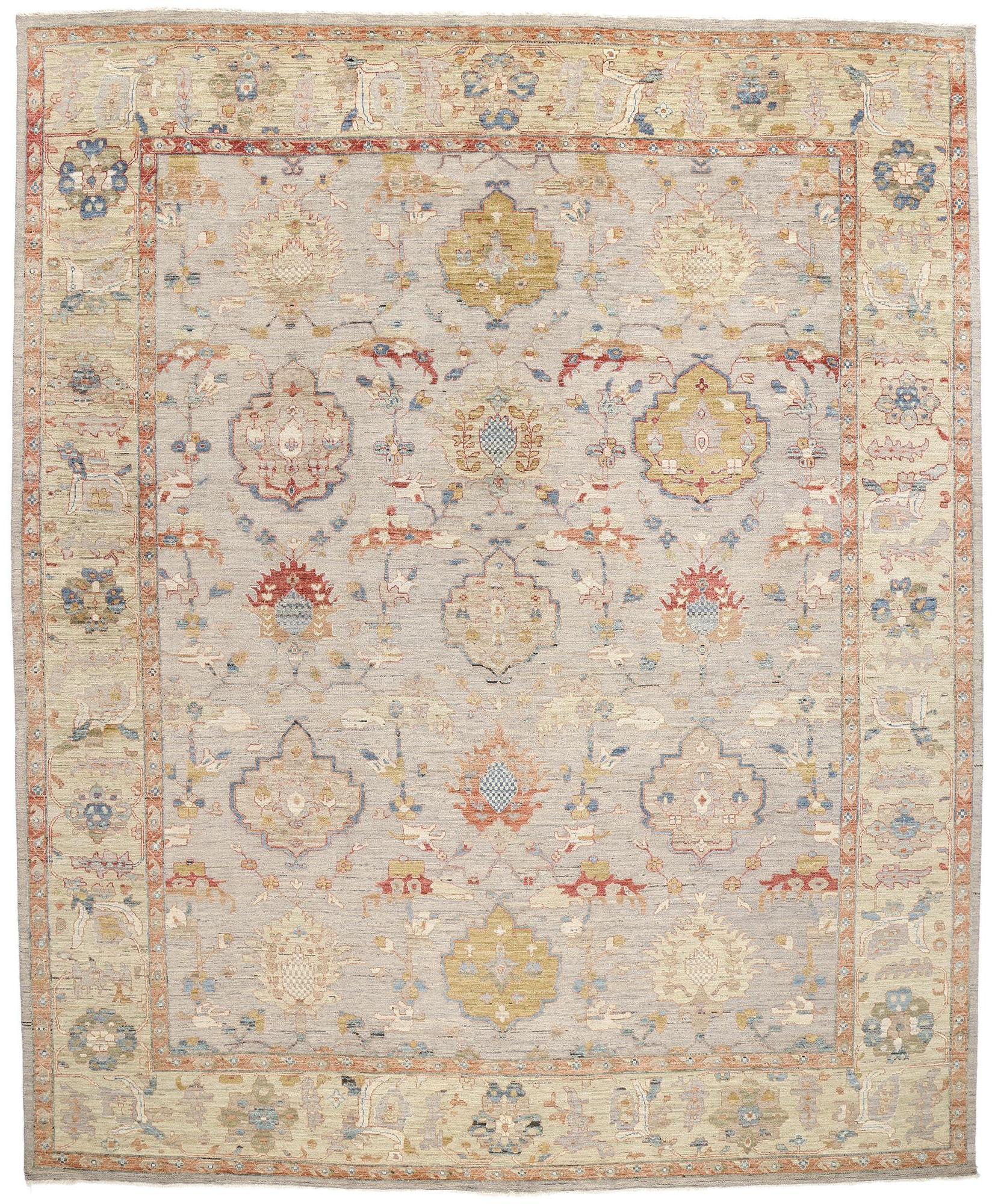 Tappeto New Contemporary Oushak, 12'00 x 14'08, tonalità Terra in vendita