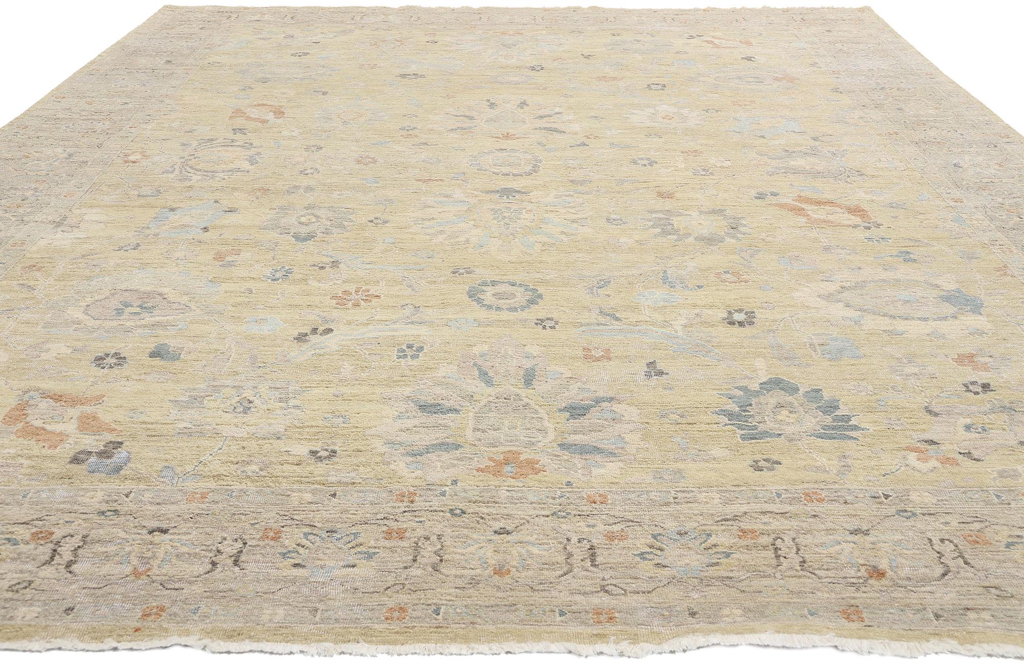 Indian New Contemporary Earth-Tone Oushak Rug For Sale