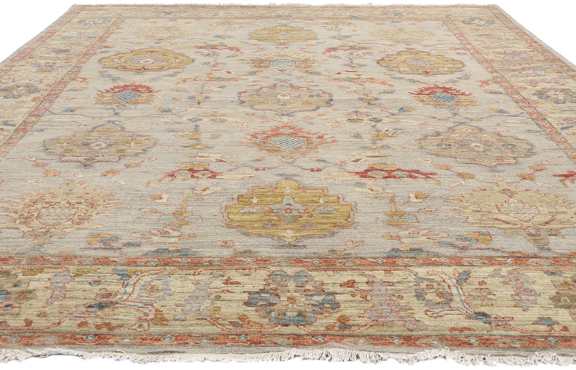 Hand-Knotted New Contemporary Earth-Tone Oushak Rug For Sale