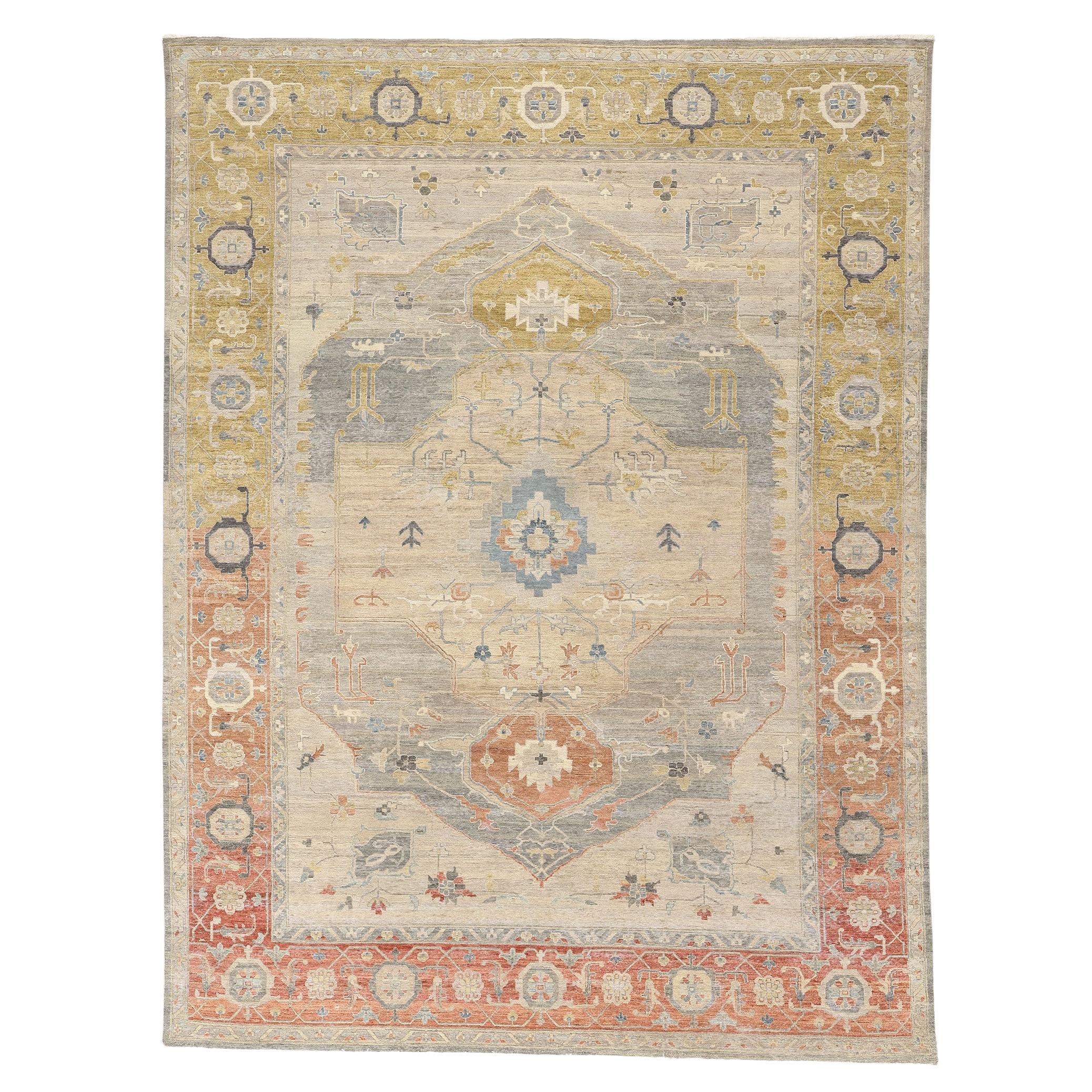 New Contemporary Earth-Tone Oushak Rug