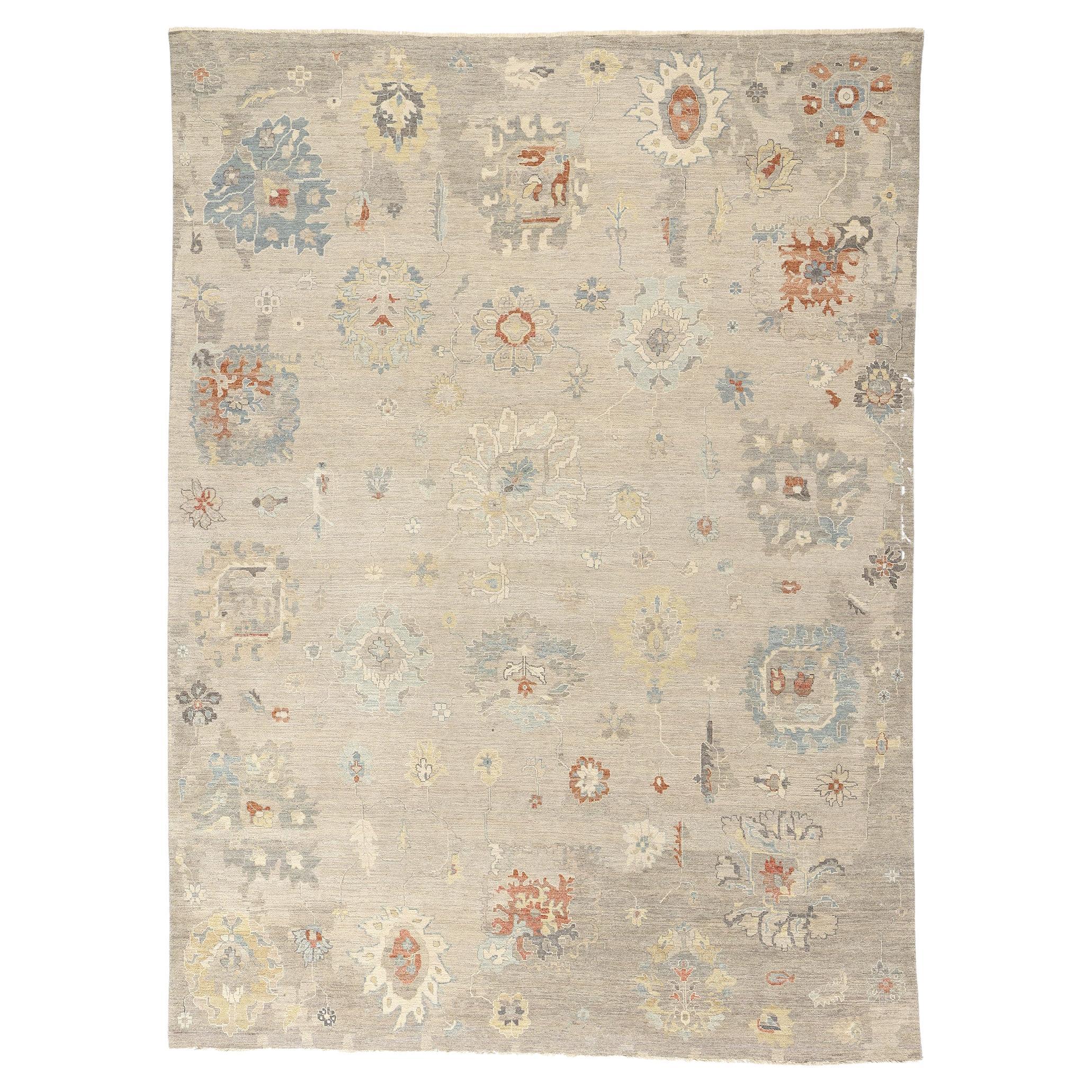 New Contemporary Earth-Tone Oushak Rug
