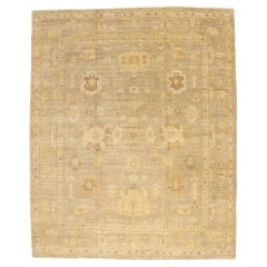 New Contemporary Earth-Tone Oushak Rug with Transitional Style