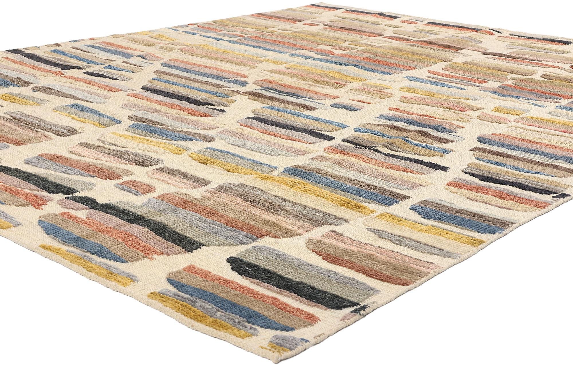 81147 New Modern Earthly Reflections High-Low Pakistani Kilim Rug, 07'10 x 10'00. Dieser moderne, handgewebte Wollteppich Earthly Reflections High-Low Textured Pakistani Kilim Rug ist ein Meisterwerk der Kunst und Handwerkskunst, das traditionelle