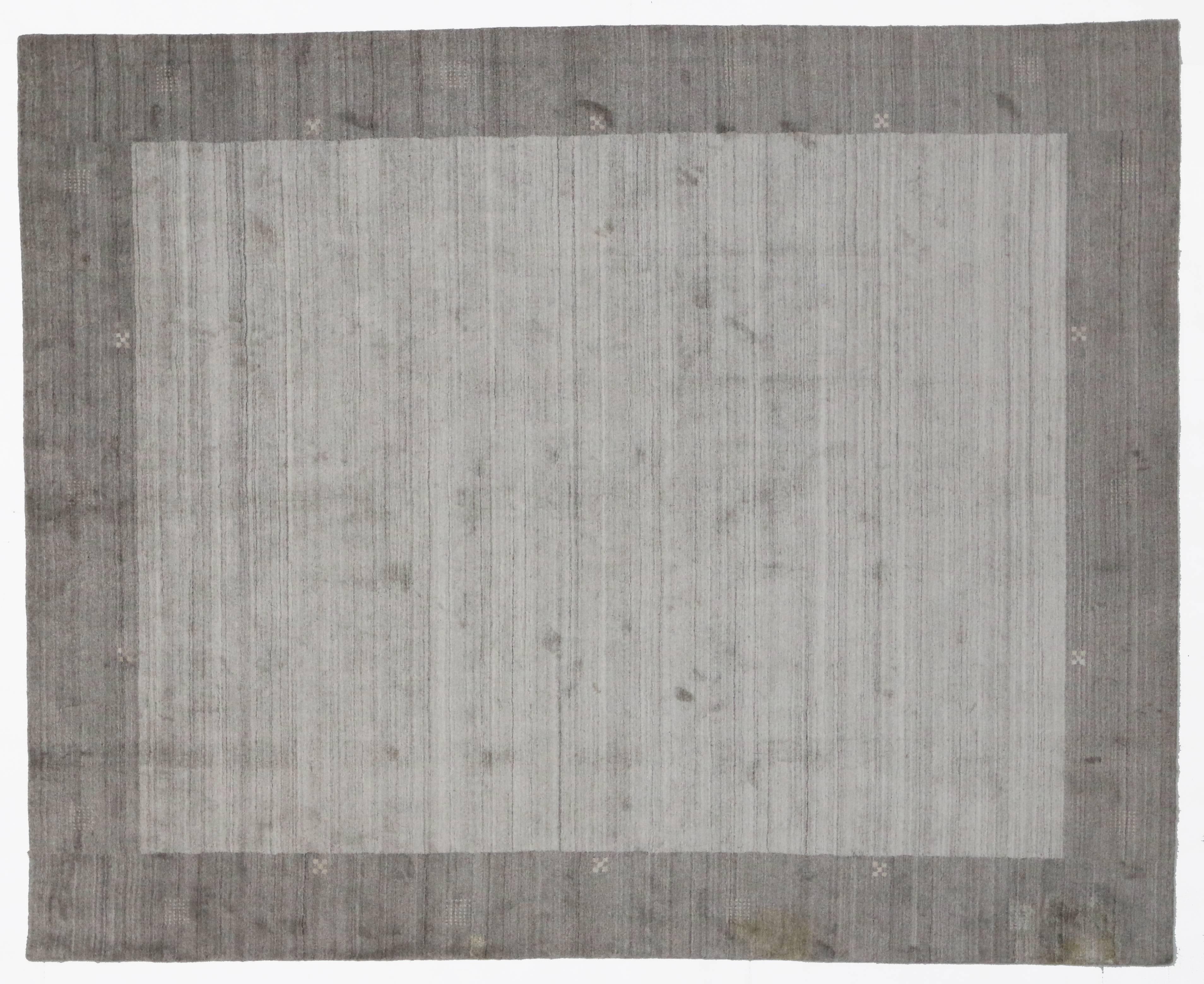 Hand-Knotted New Contemporary Gabbeh Gray Area Rug with Modern Style