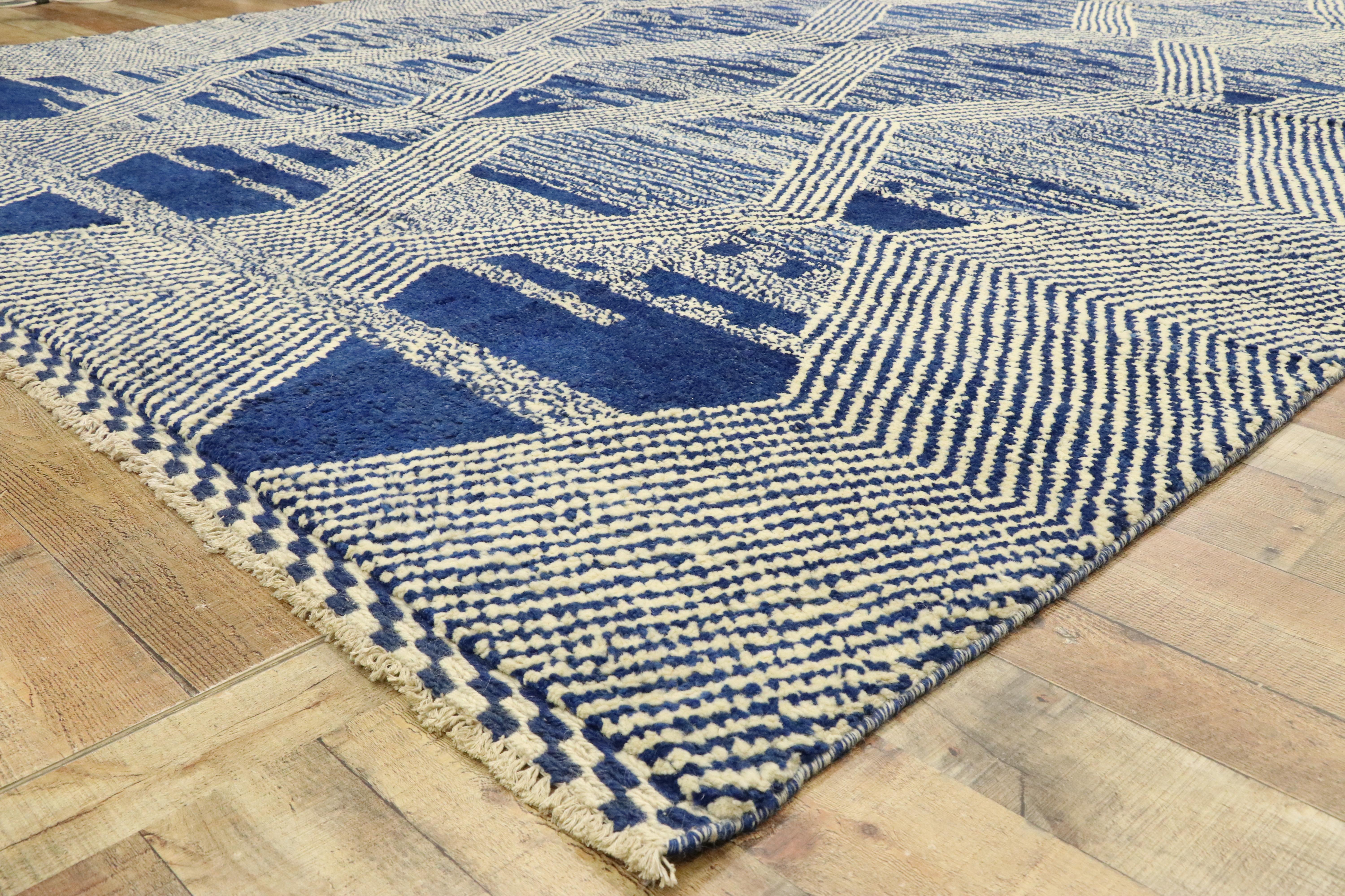 Large Blue Modern Moroccan Rug, Deconstructivism Meets Cozy Nomad In New Condition For Sale In Dallas, TX