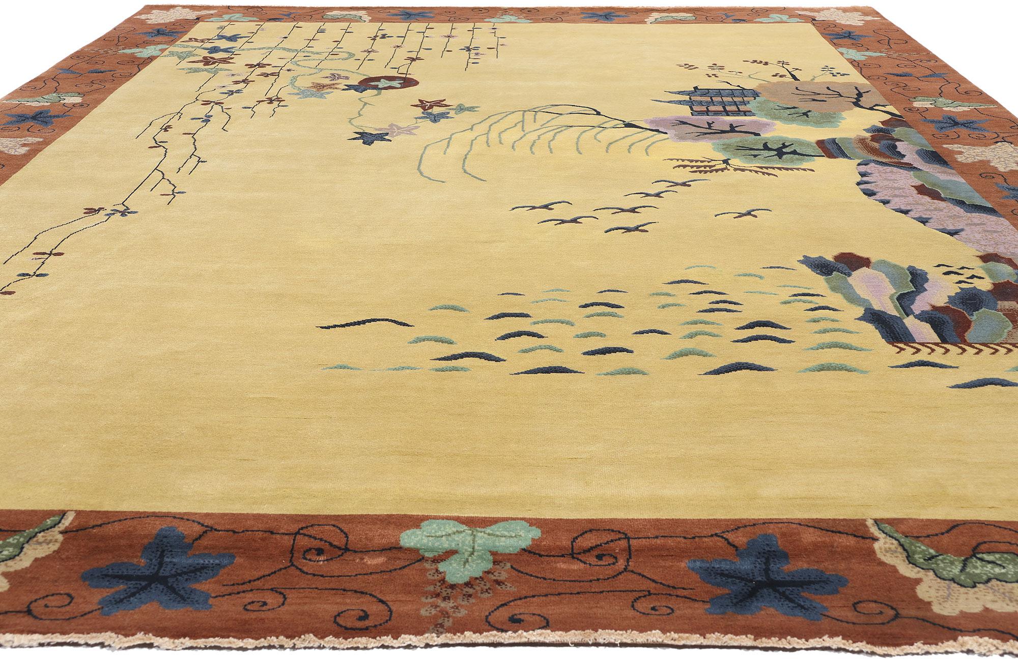 Nueva Alfombra Contemporánea Dorada Estilo Art Decó Chino Indio en venta