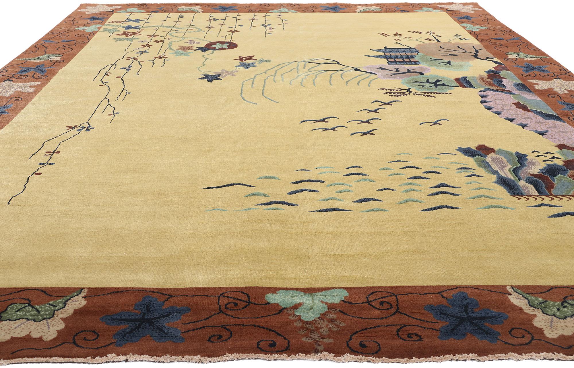 Indian New Contemporary Golden Chinese Art Deco Style Rug For Sale