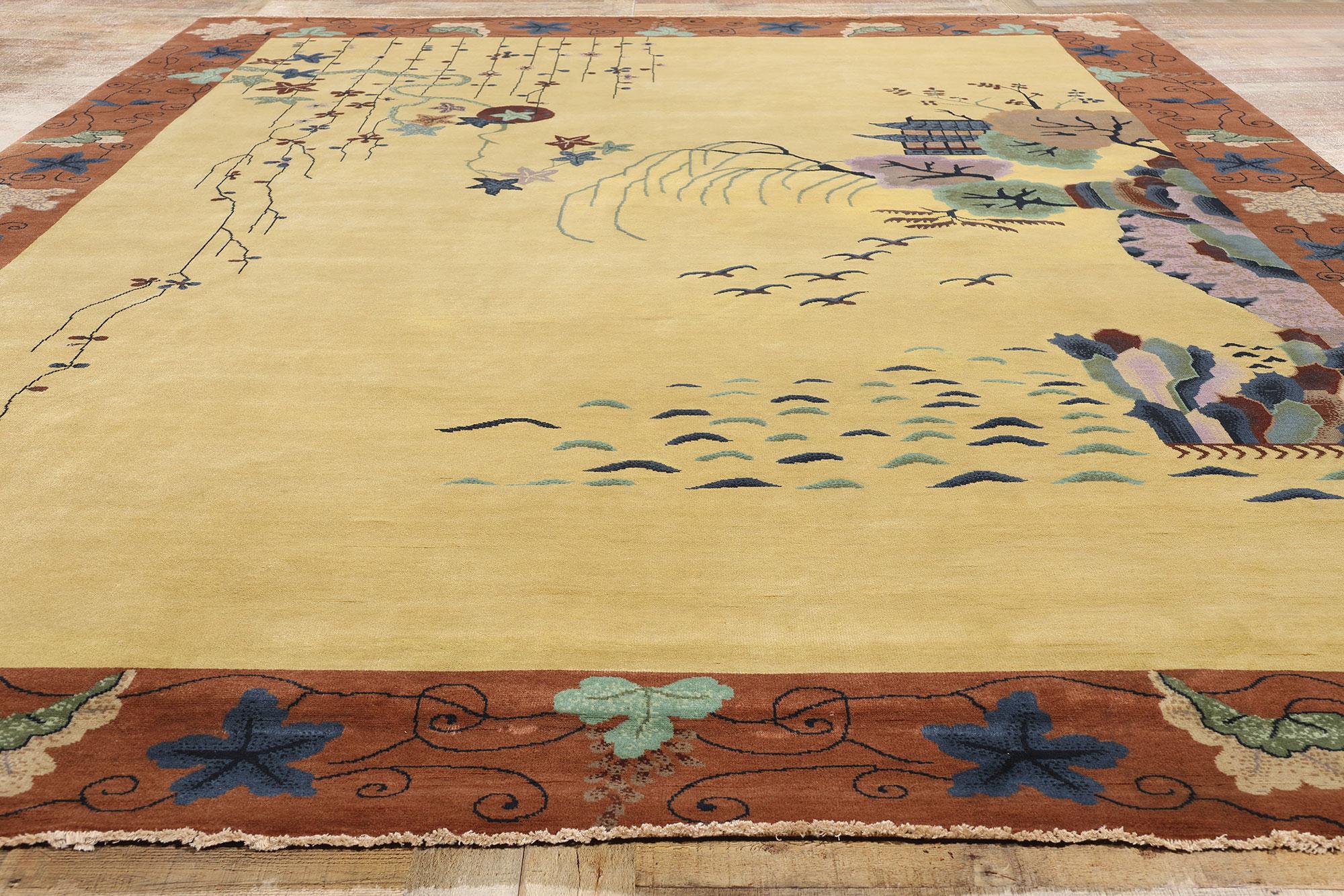 Nueva Alfombra Contemporánea Dorada Estilo Art Decó Chino en venta 1