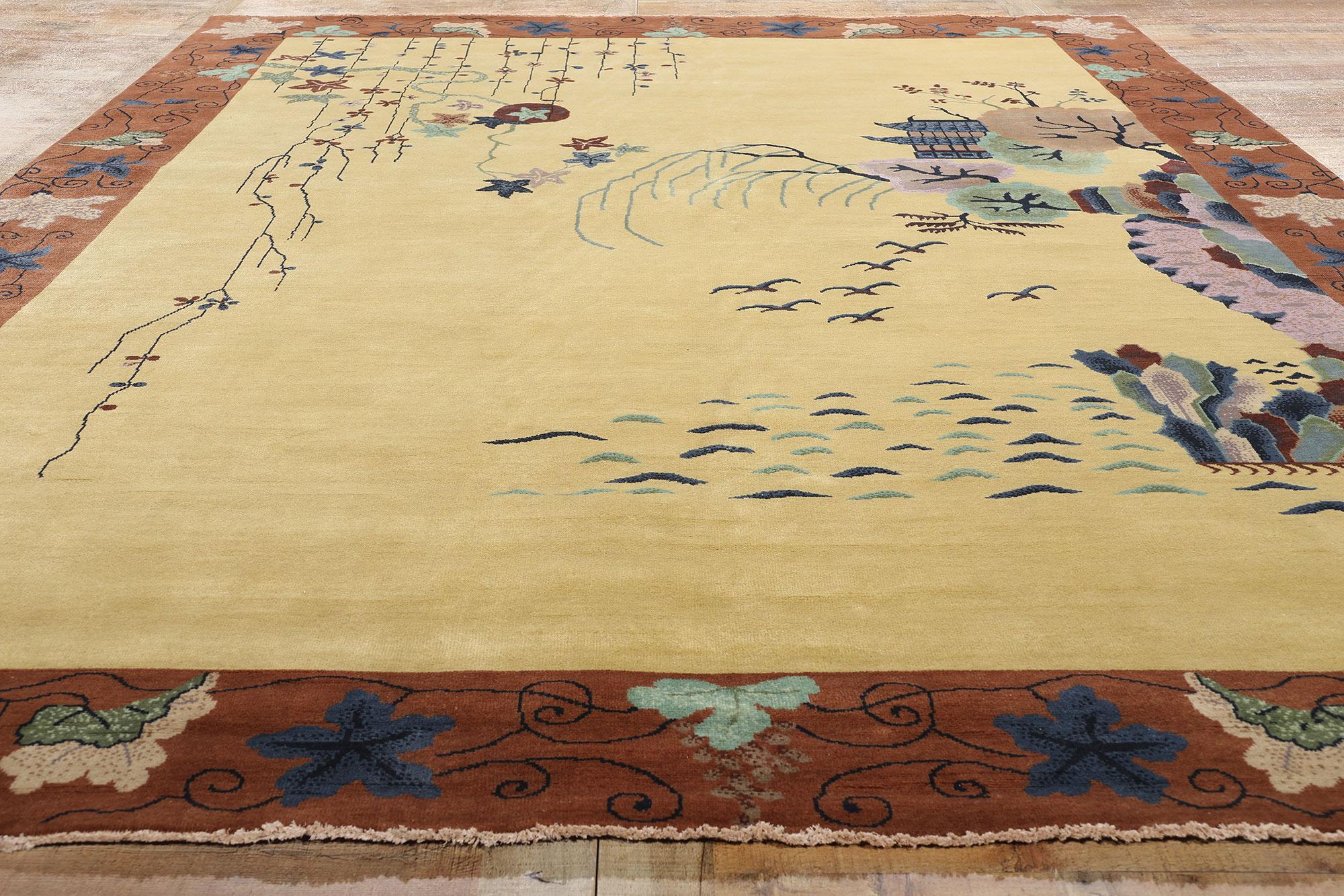 New Contemporary Golden Chinese Art Deco Style Rug For Sale 2