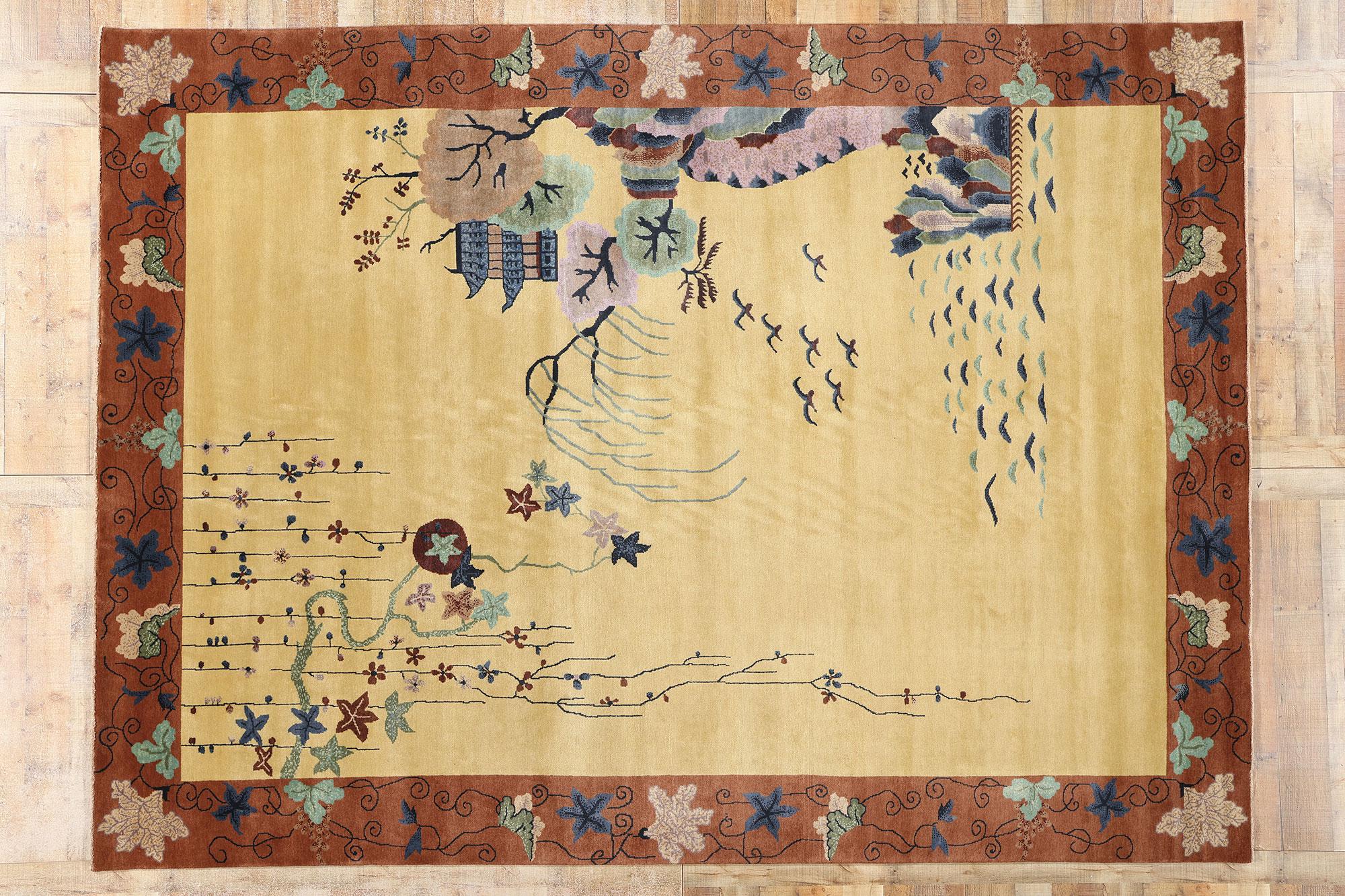 New Contemporary Golden Chinese Art Deco Style Rug For Sale 3