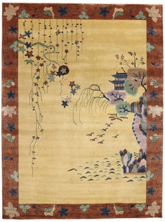 New Contemporary Golden Chinese Art Deco Style Rug