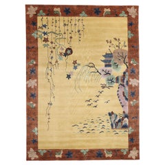 New Contemporary Golden Chinese Art Deco Style Rug