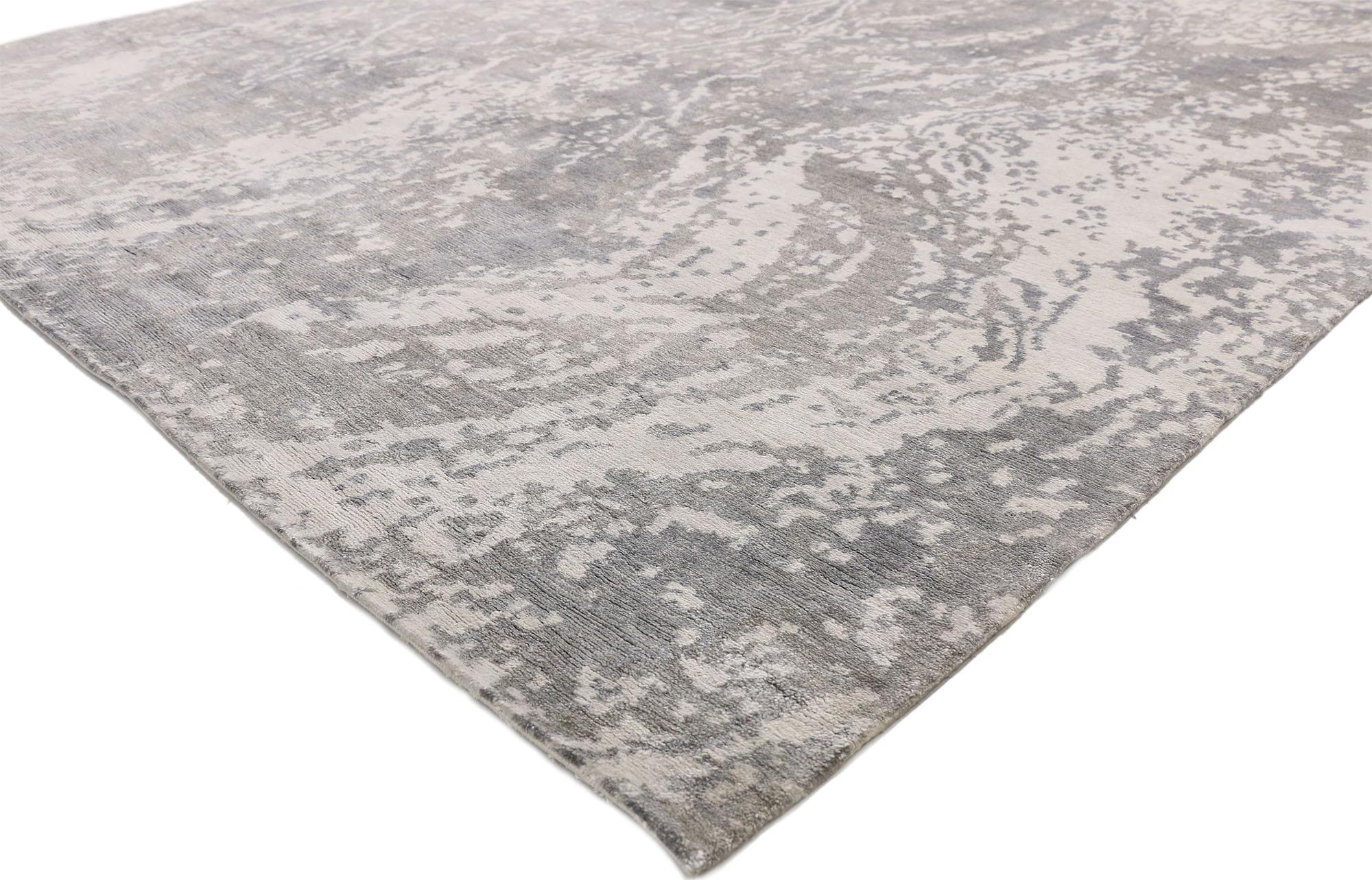 30468, new contemporary gray area rug with Grunge Art style. This hand knotted wool New contemporary gray area rug with abstract style is the epitome of relaxed luxury. Reflecting elements of rough hewn Grunge Art in a soft and mellow colorway, this