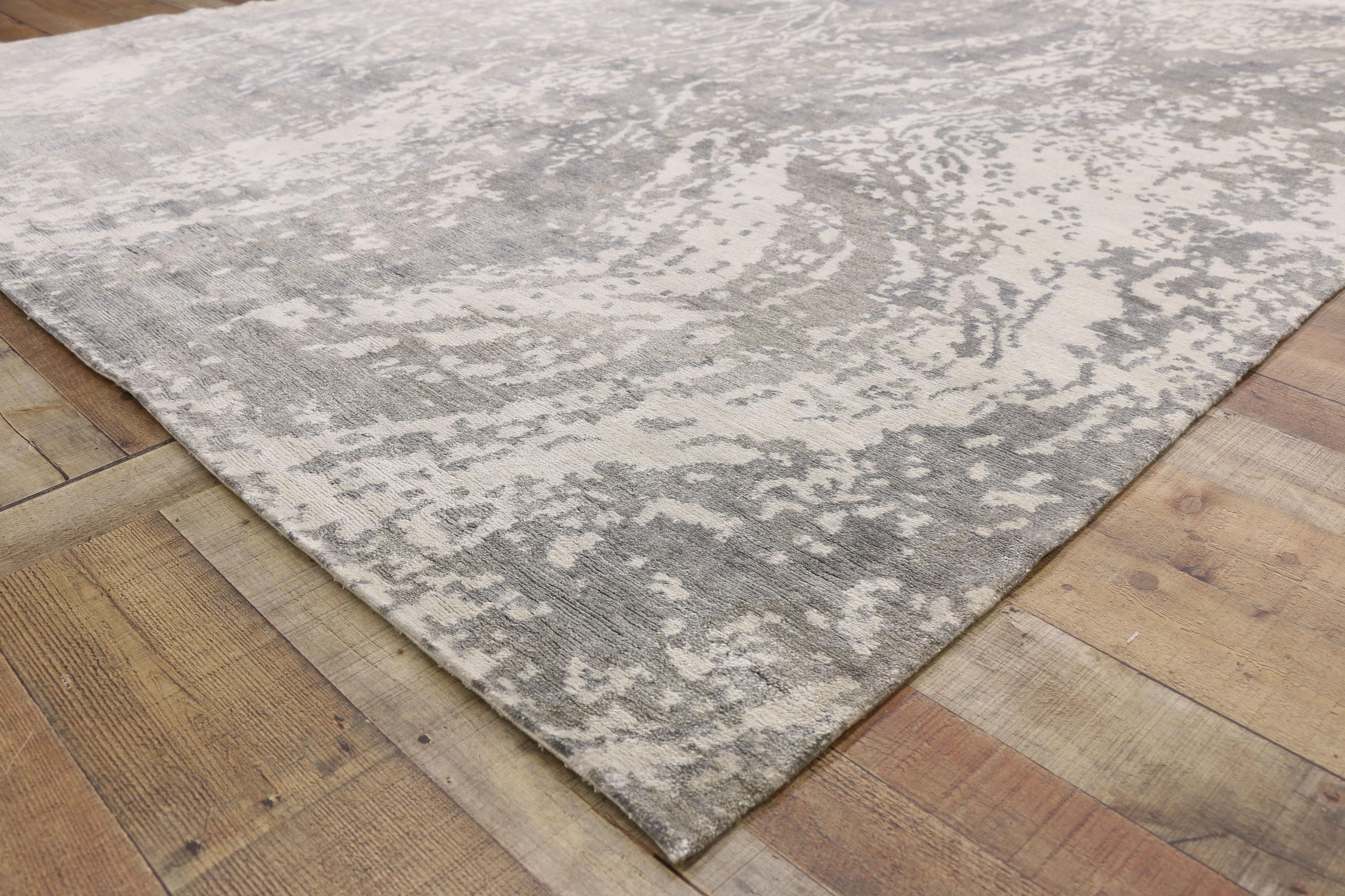 Indian New Contemporary Gray Area Rug with Grunge Art Style For Sale