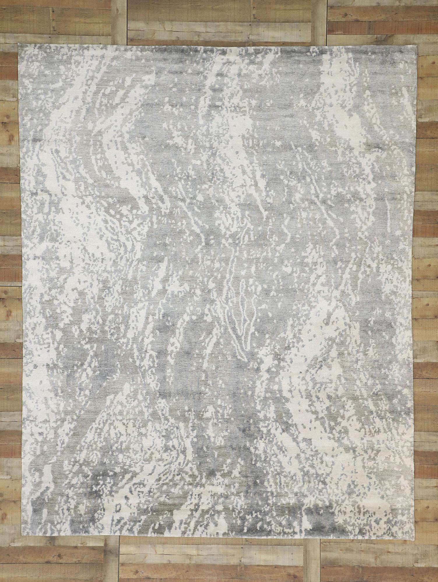 Hand-Knotted New Contemporary Gray Area Rug with Grunge Art Style For Sale