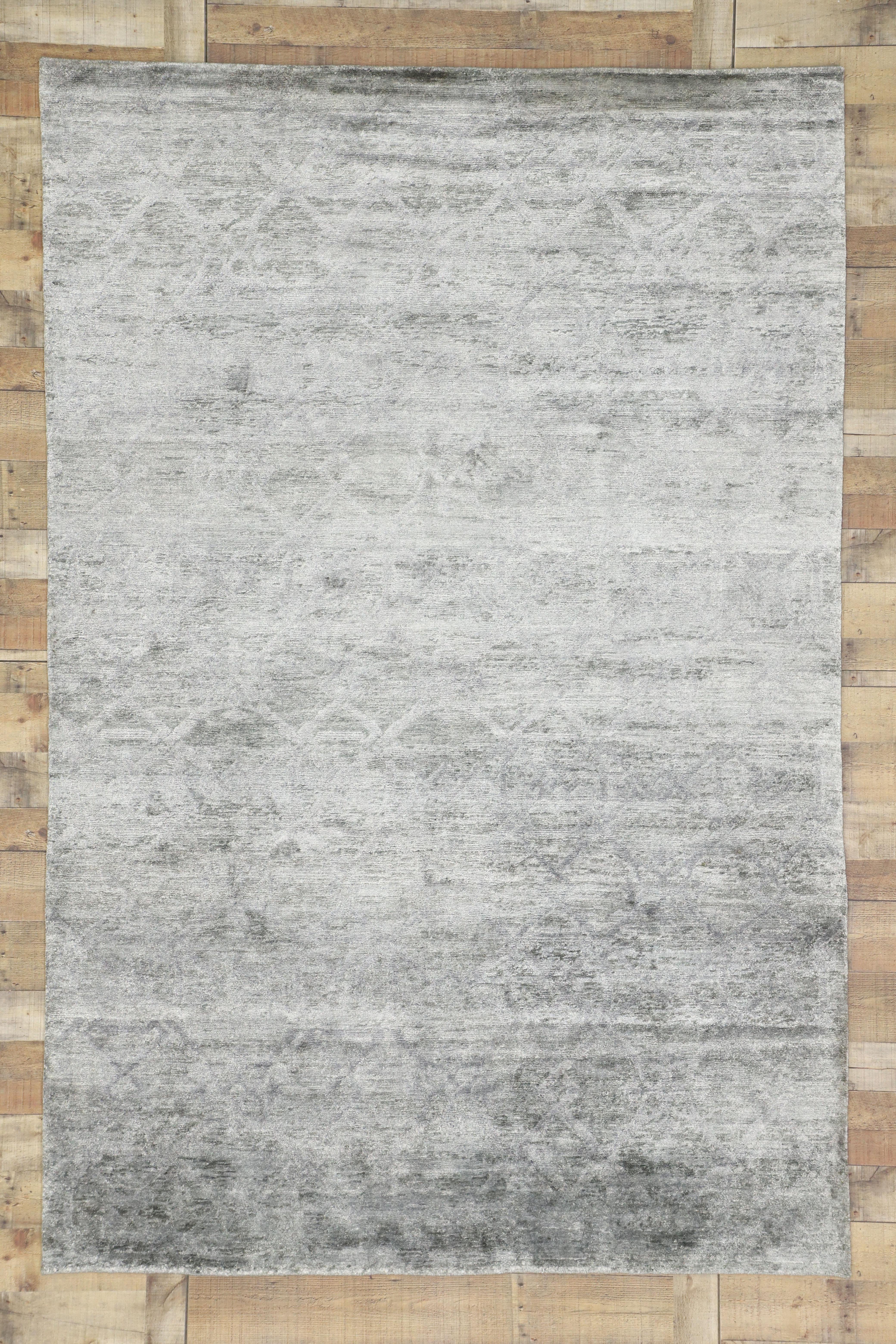 Hand-Knotted Contemporary Gray Area Rug with Scandi-Modern and New Nordic Style For Sale