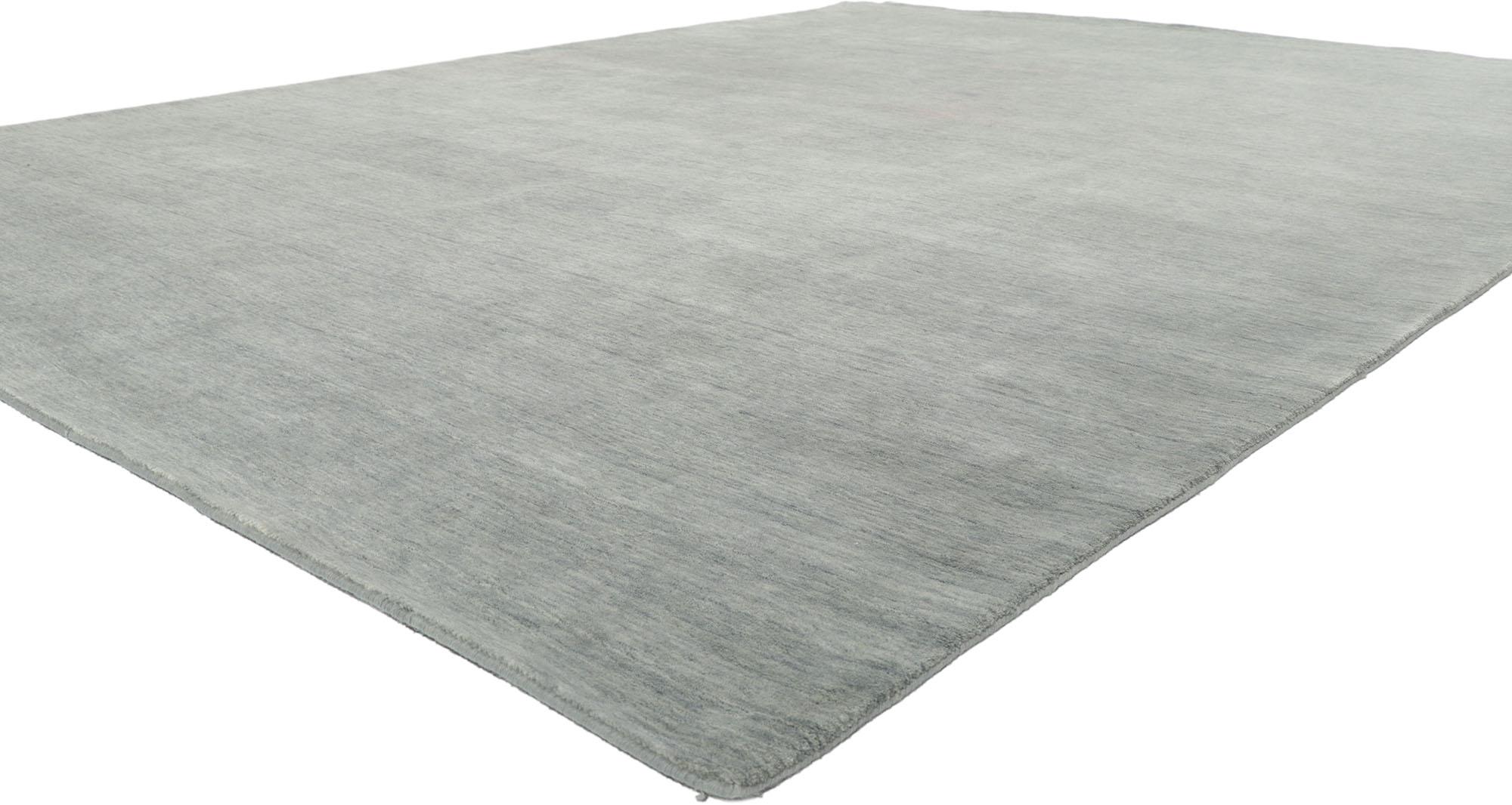 30744 New Contemporary Gray Area Rug with Modern Style 09'01 x 12'00. Effortless beauty combined with simplicity and modern style, this hand-loom wool contemporary Indian rug provides a feeling of cozy contentment without the clutter. Imbued with