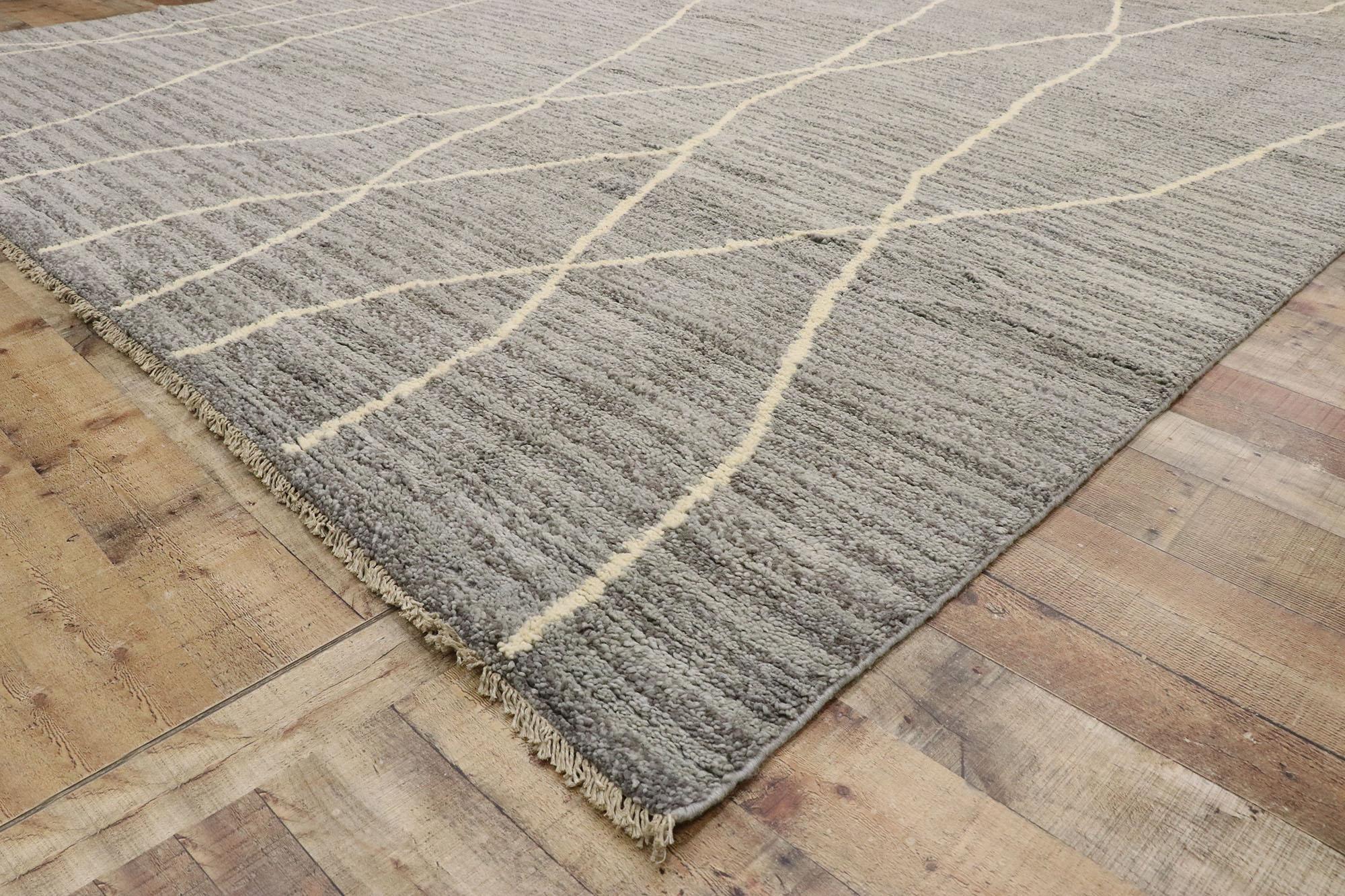 Hand-Knotted New Contemporary Gray Moroccan Rug with Modern Swedish Mysigt Style For Sale