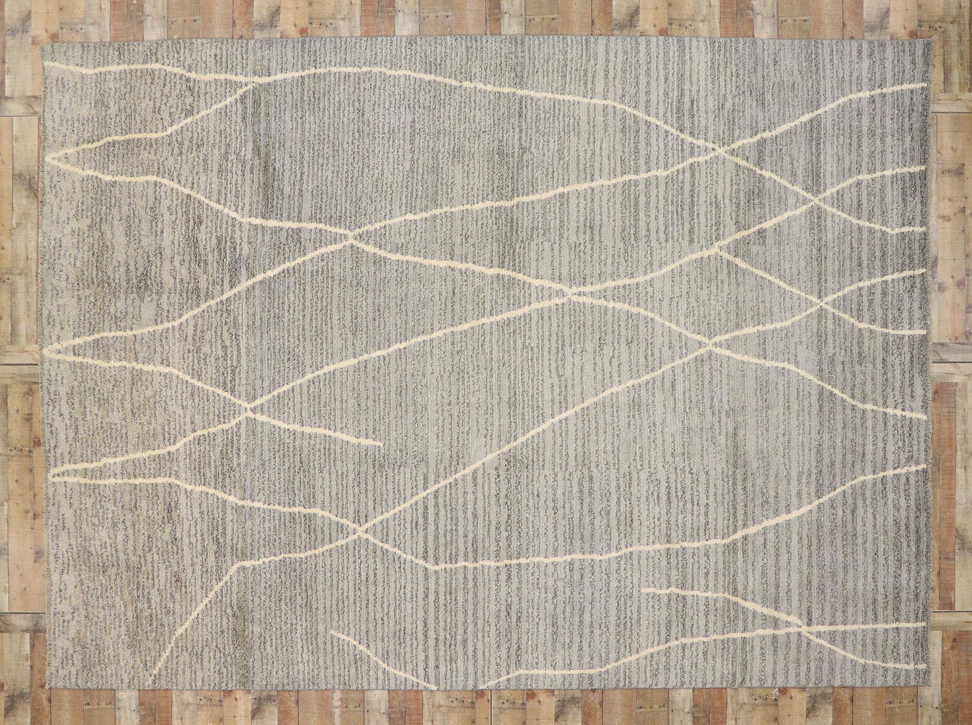 Neuer zeitgenössischer grauer marokkanischer Teppich mit modernem schwedischem Mysigt-Stil (Wolle) im Angebot