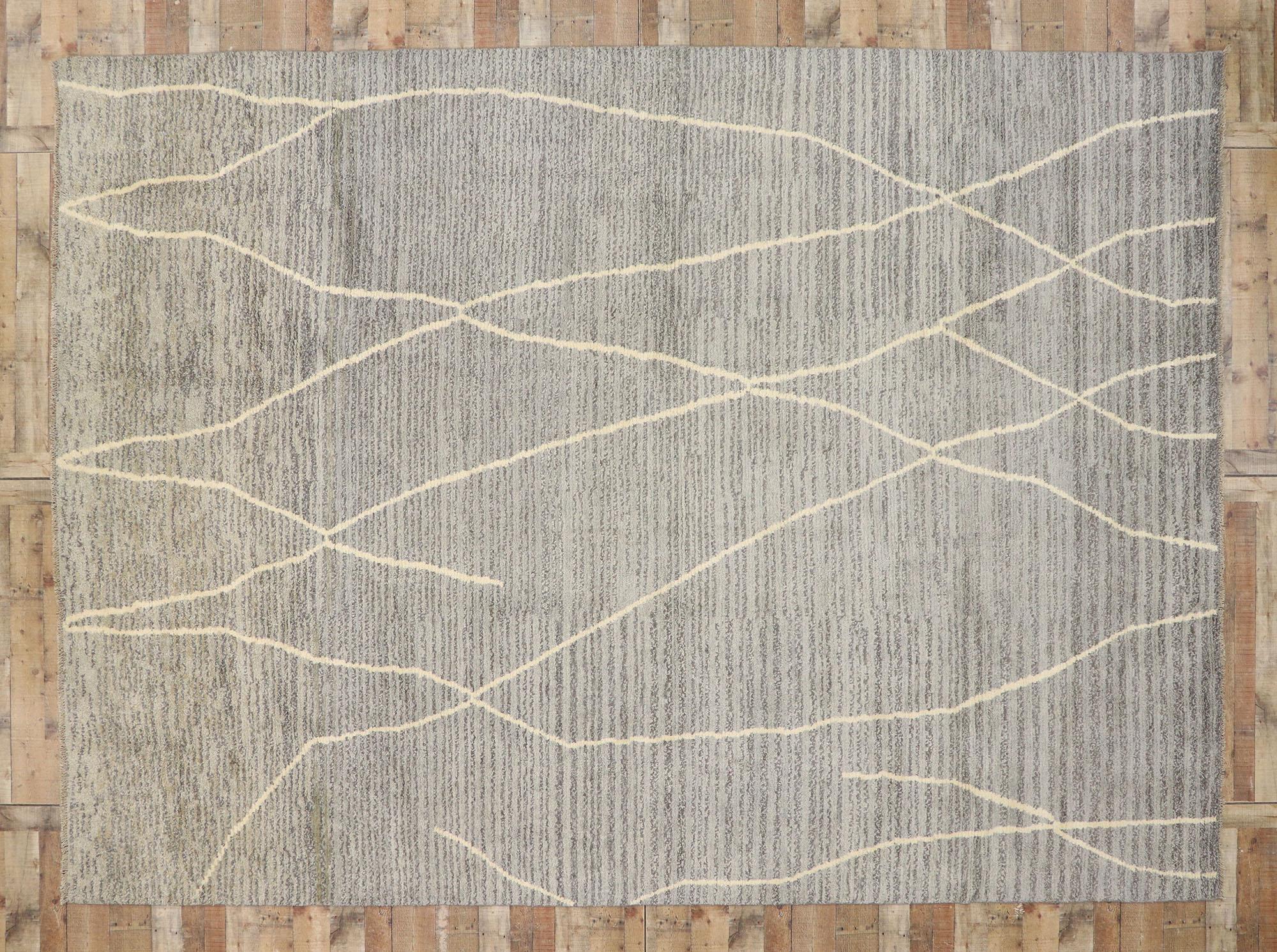 Wool New Contemporary Gray Moroccan Rug with Modern Swedish Mysigt Style For Sale