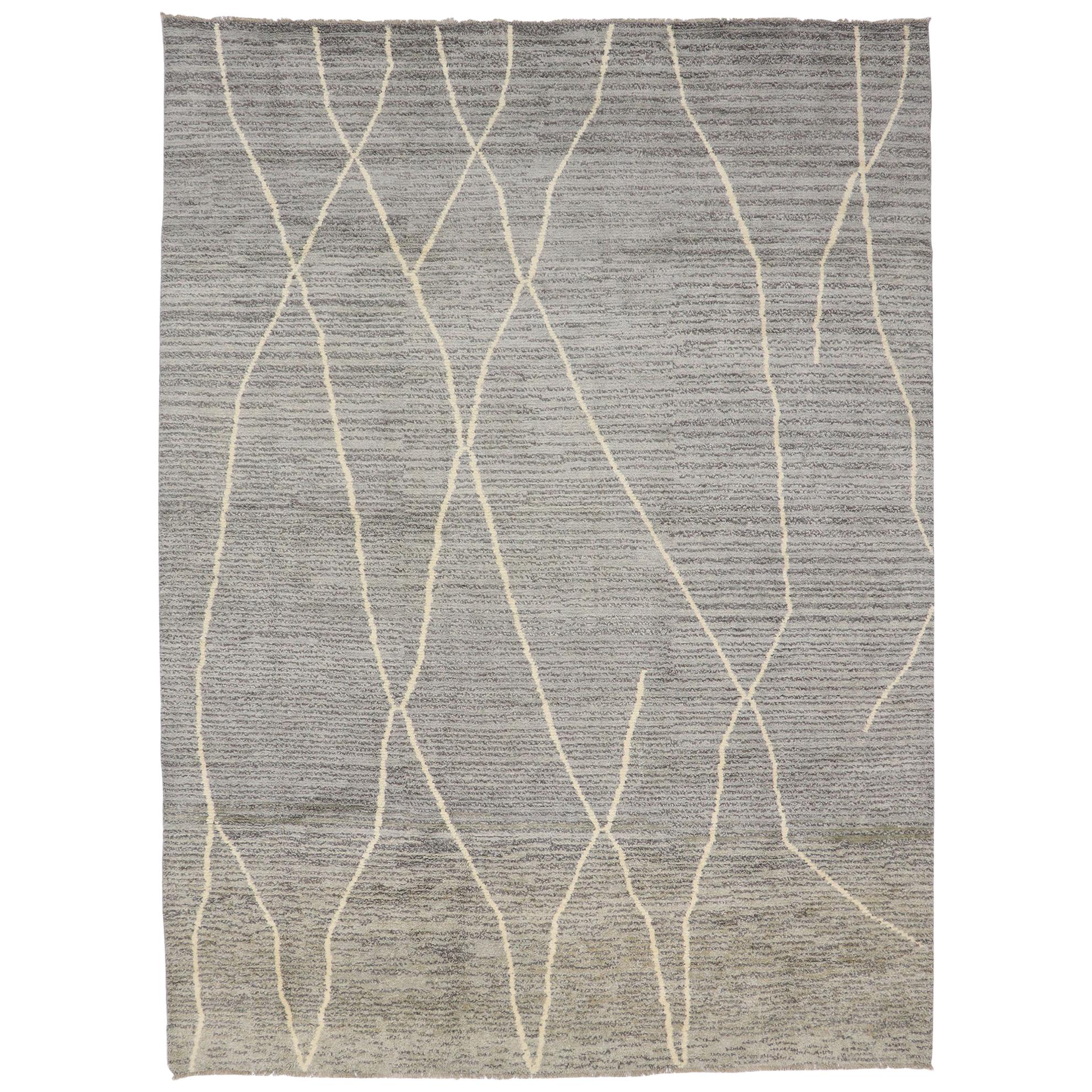 New Contemporary Gray Moroccan Rug with Modern Swedish Mysigt Style For Sale