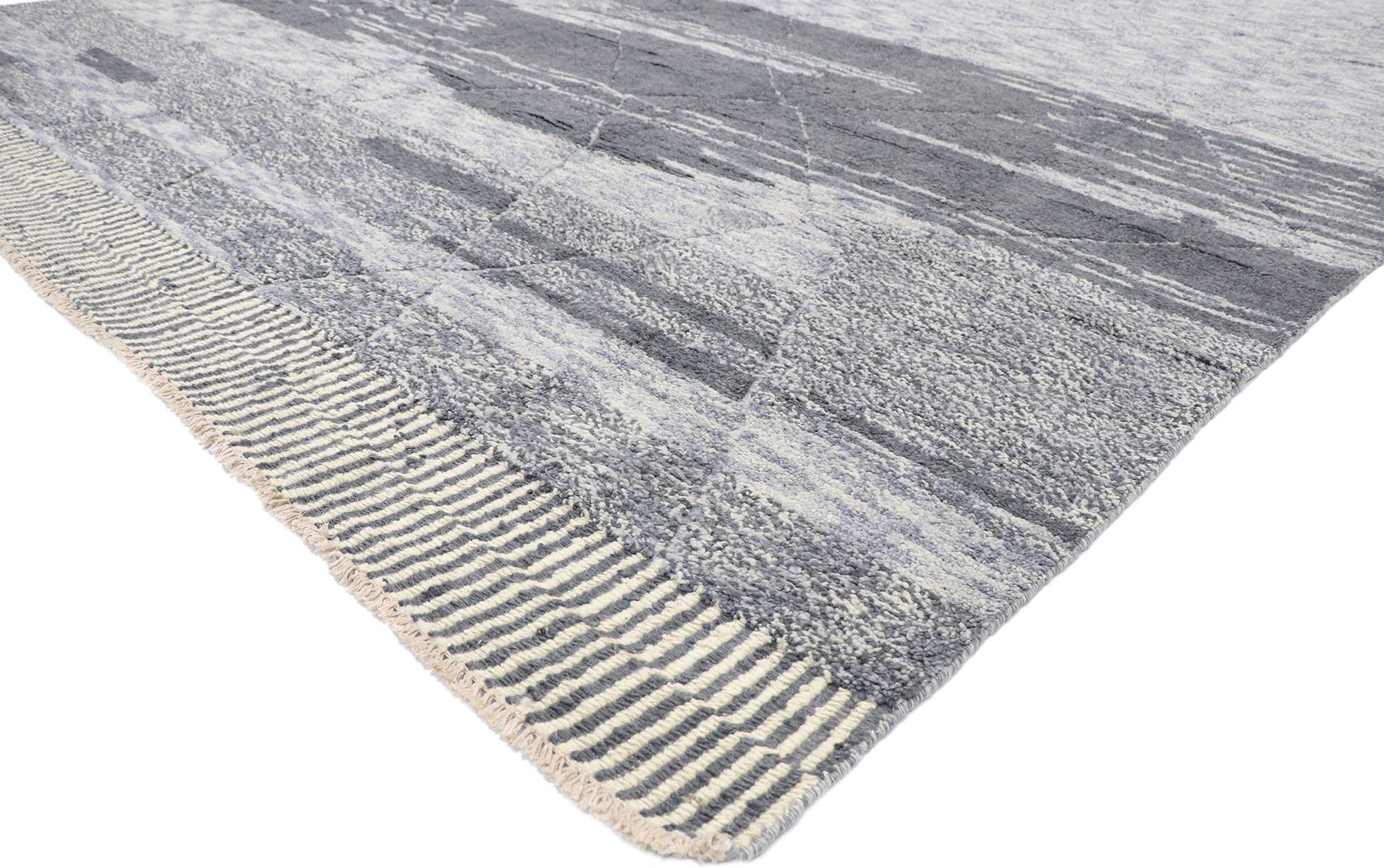 80659, new contemporary Gray Moroccan style rug with Modern Bauhaus style. Effortless beauty and simplicity meet modern Bauhaus style in this hand knotted wool contemporary gray Moroccan style rug. Showcasing an expressive yet subtle design,