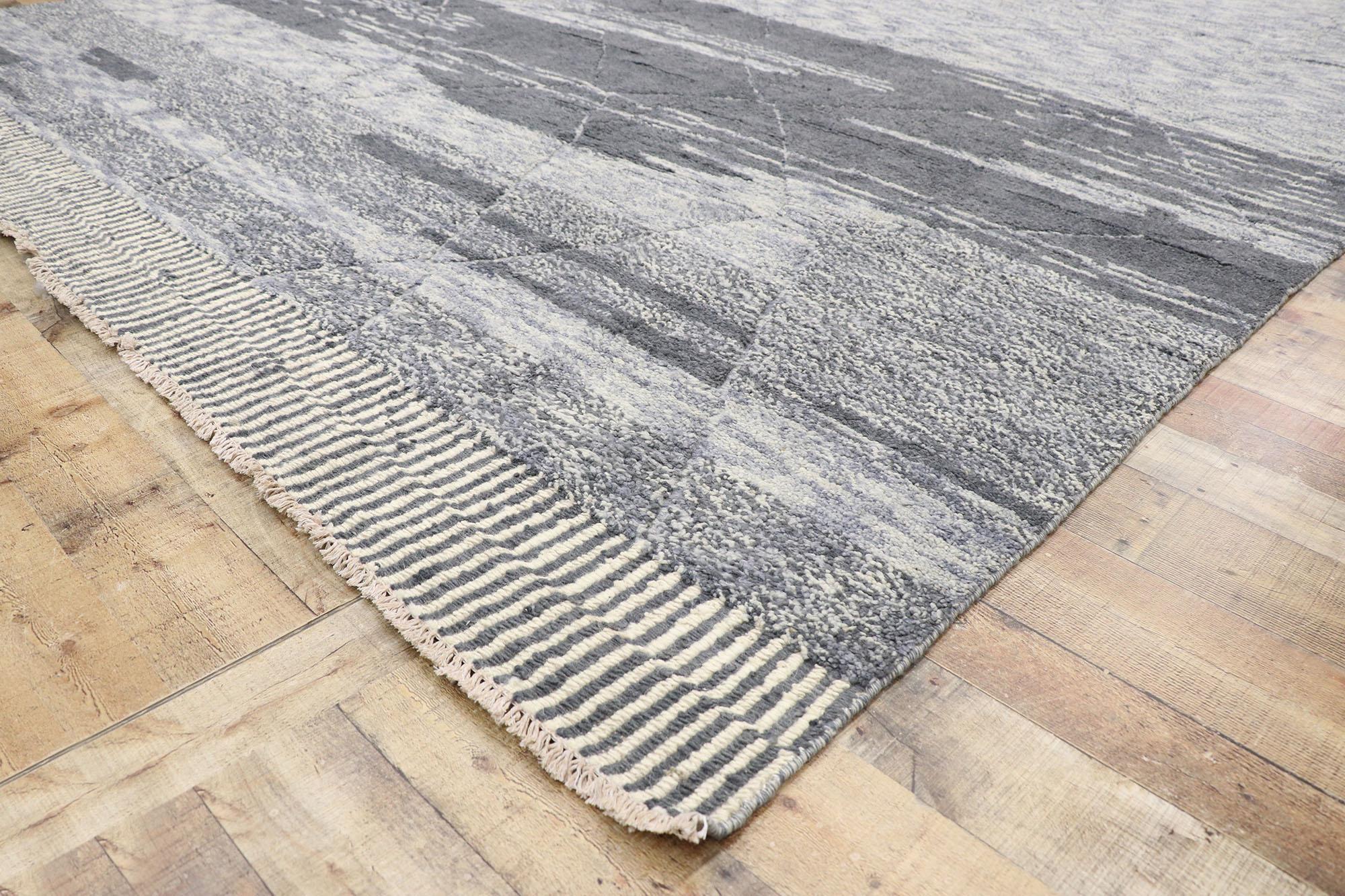 Hand-Knotted New Contemporary Gray Moroccan Style Rug with Modern Bauhaus Style For Sale