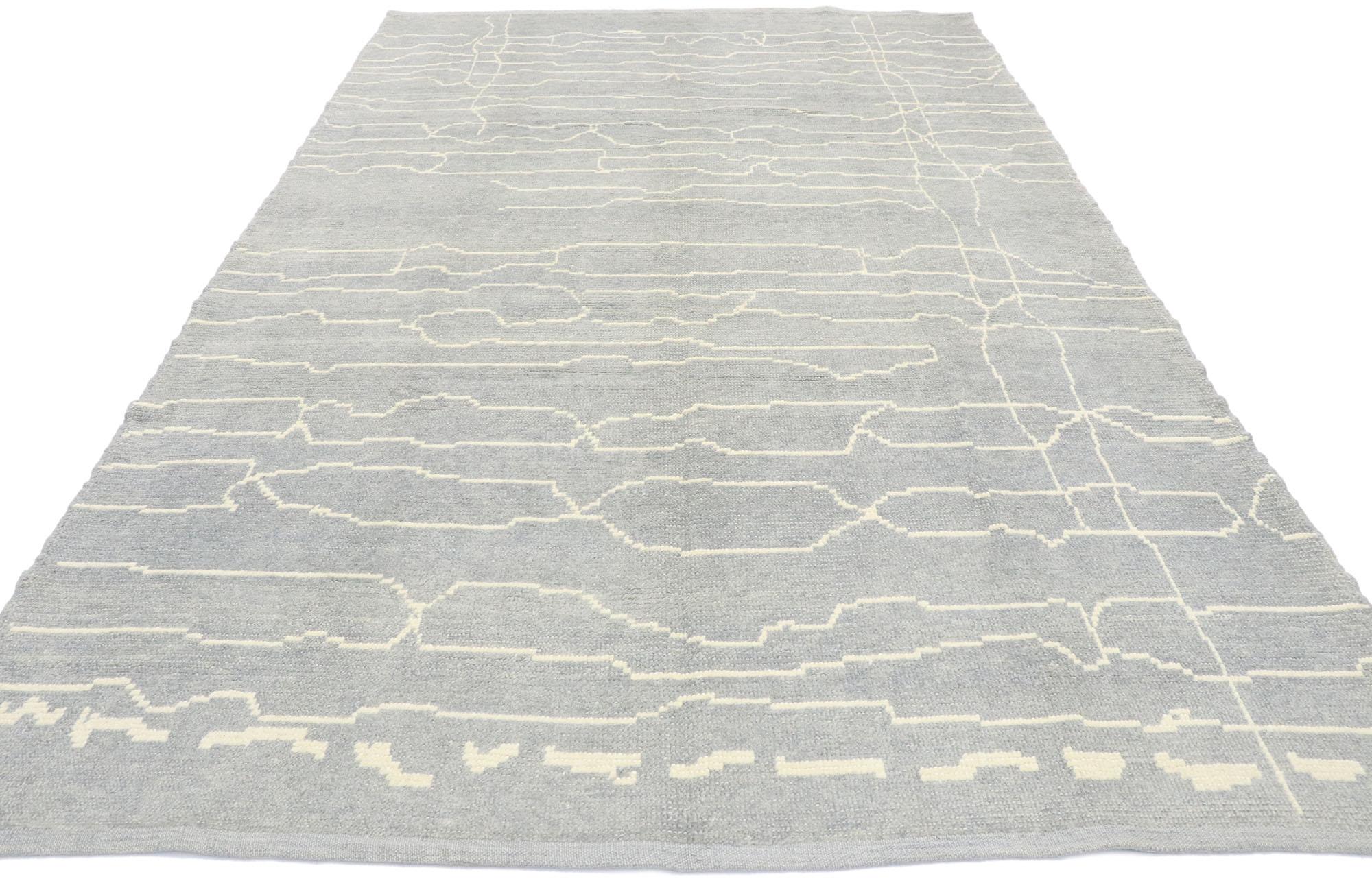 Expressionist New Contemporary Gray Moroccan Style Rug with Modern Linear Design For Sale