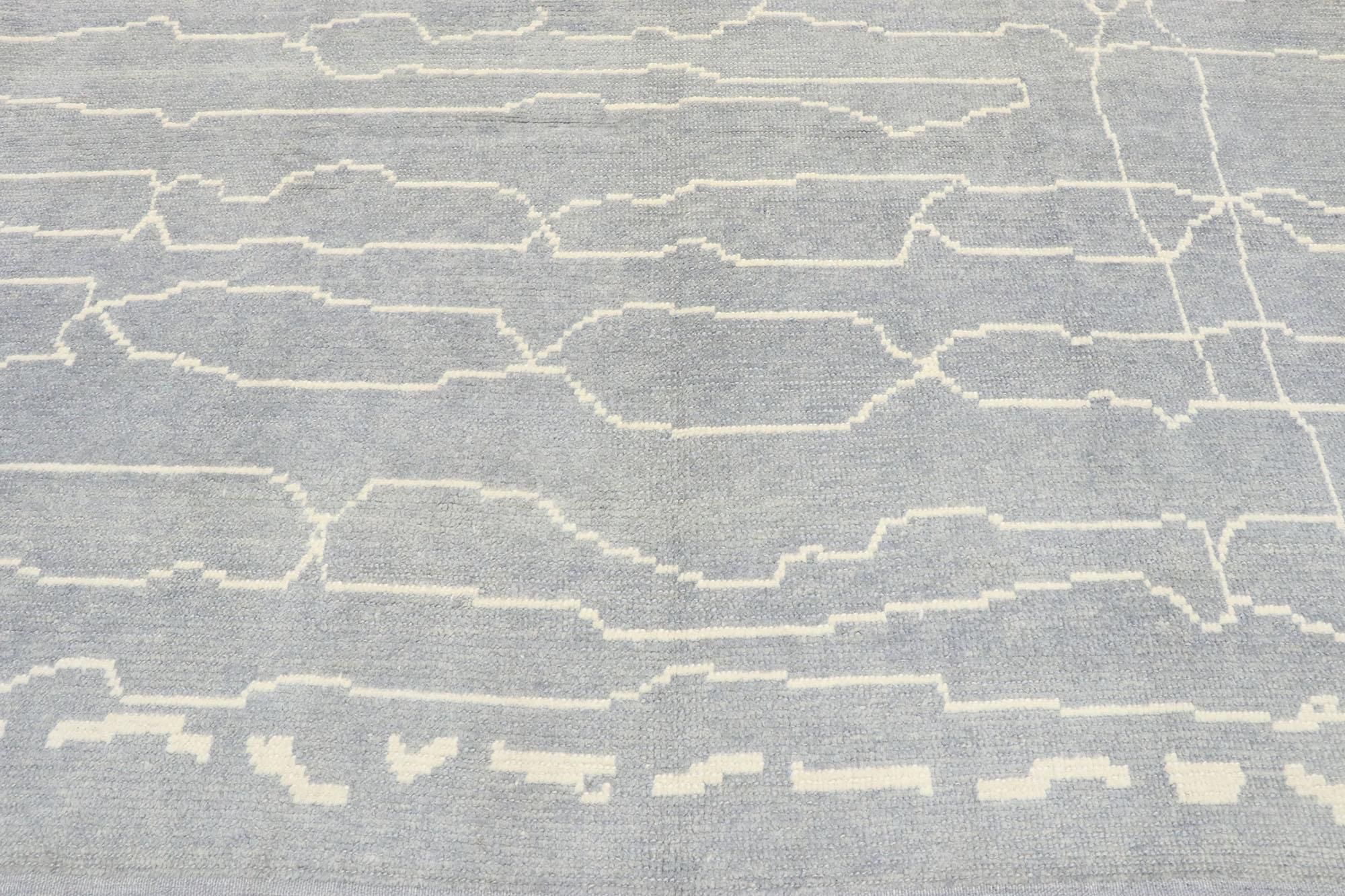 Turkish New Contemporary Gray Moroccan Style Rug with Modern Linear Design For Sale