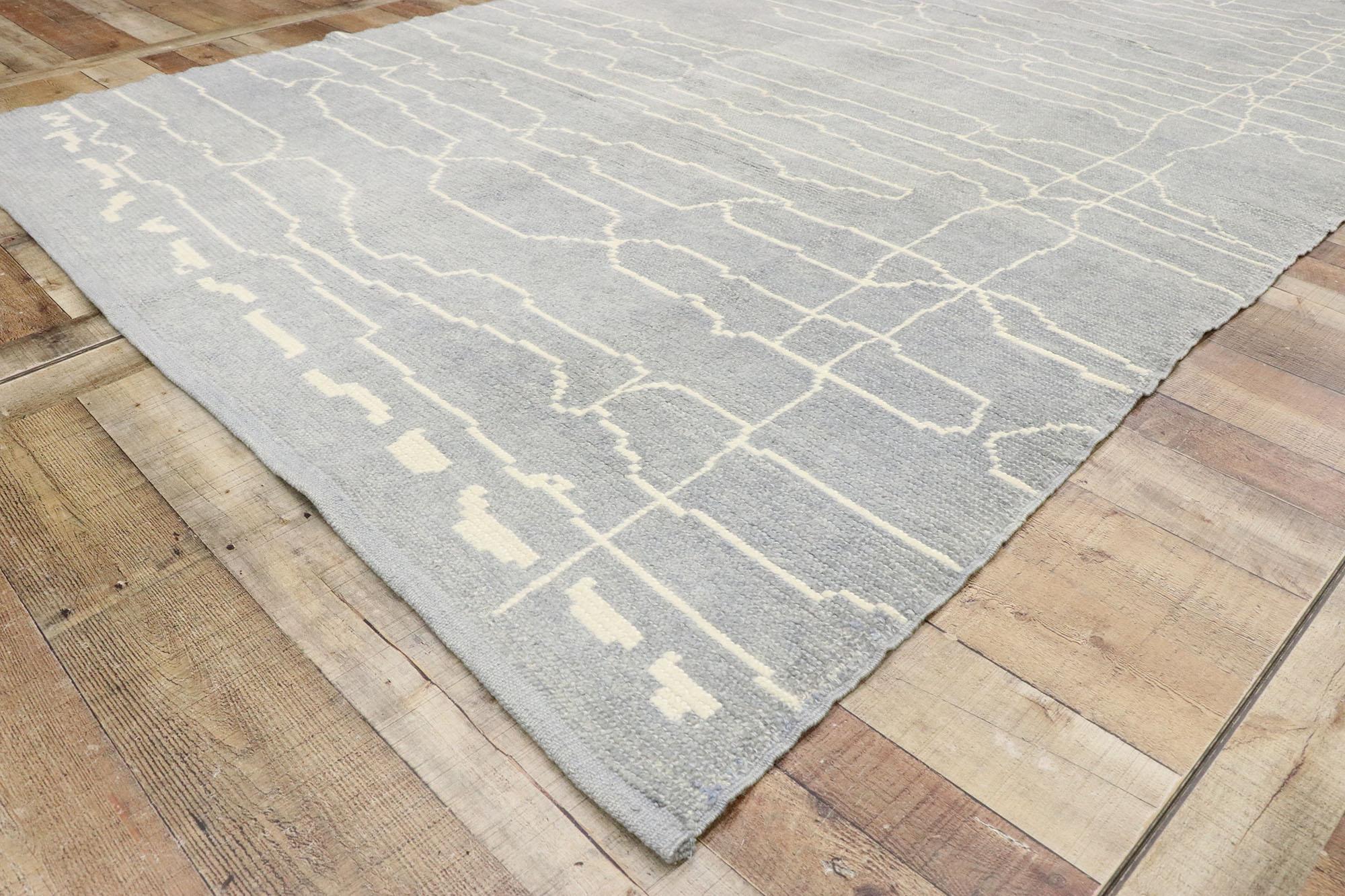 New Contemporary Gray Moroccan Style Rug with Modern Linear Design In New Condition For Sale In Dallas, TX