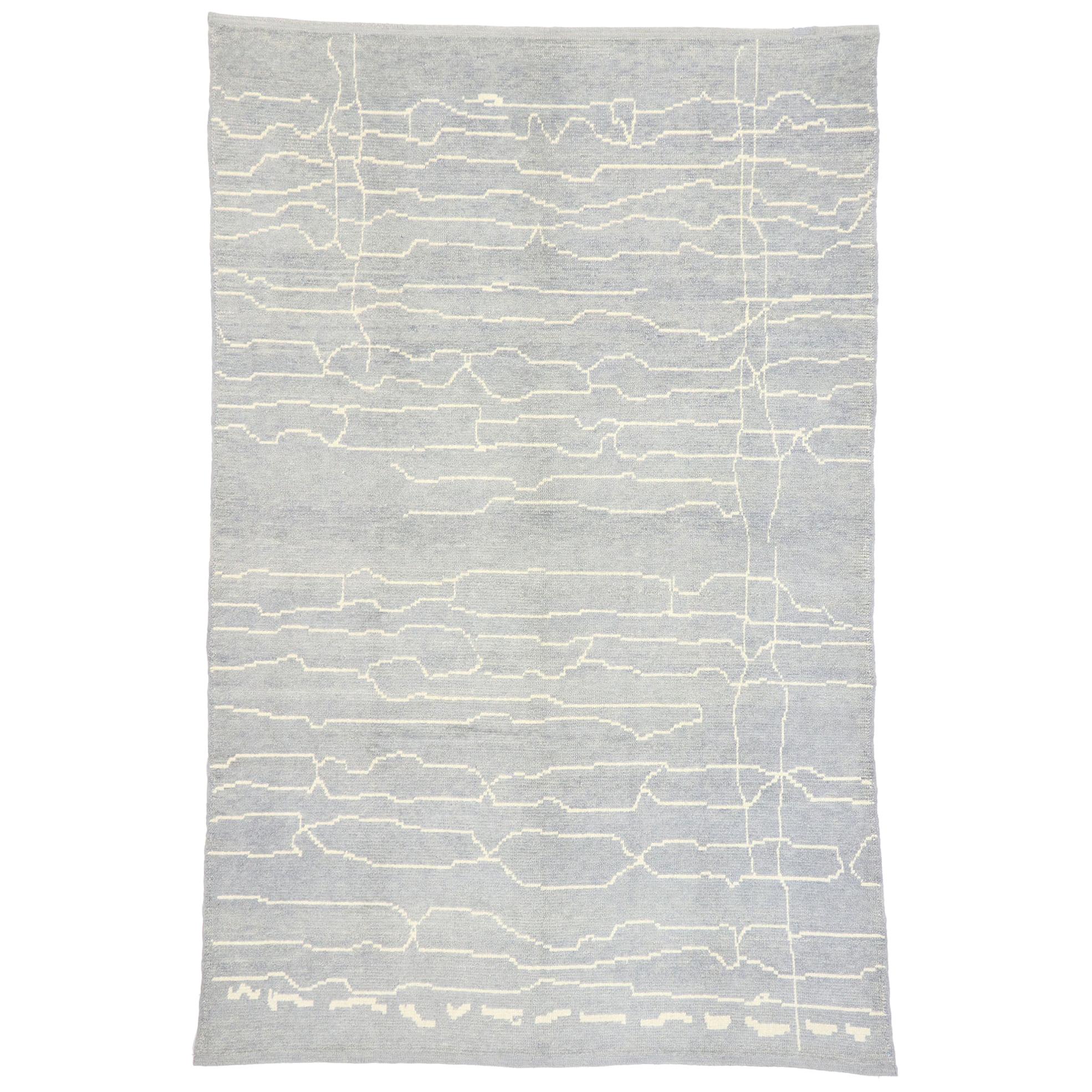 New Contemporary Gray Moroccan Style Rug with Modern Linear Design For Sale