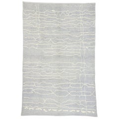 Vintage New Contemporary Gray Moroccan Style Rug with Modern Linear Design