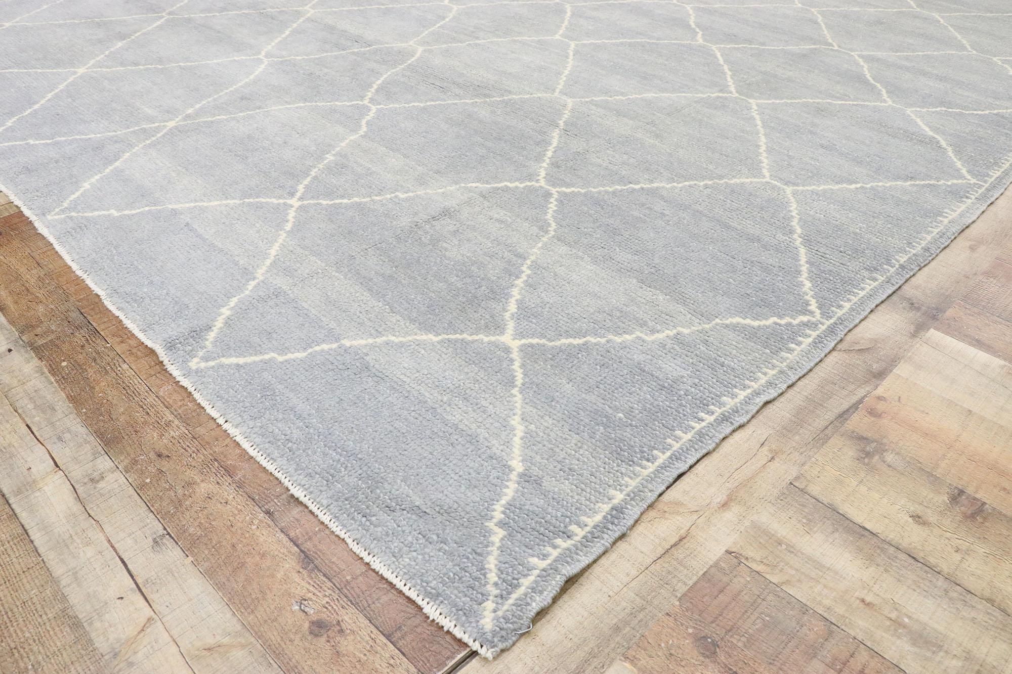 Hand-Knotted New Contemporary Gray Moroccan Style Rug with Modern Trellis Design For Sale