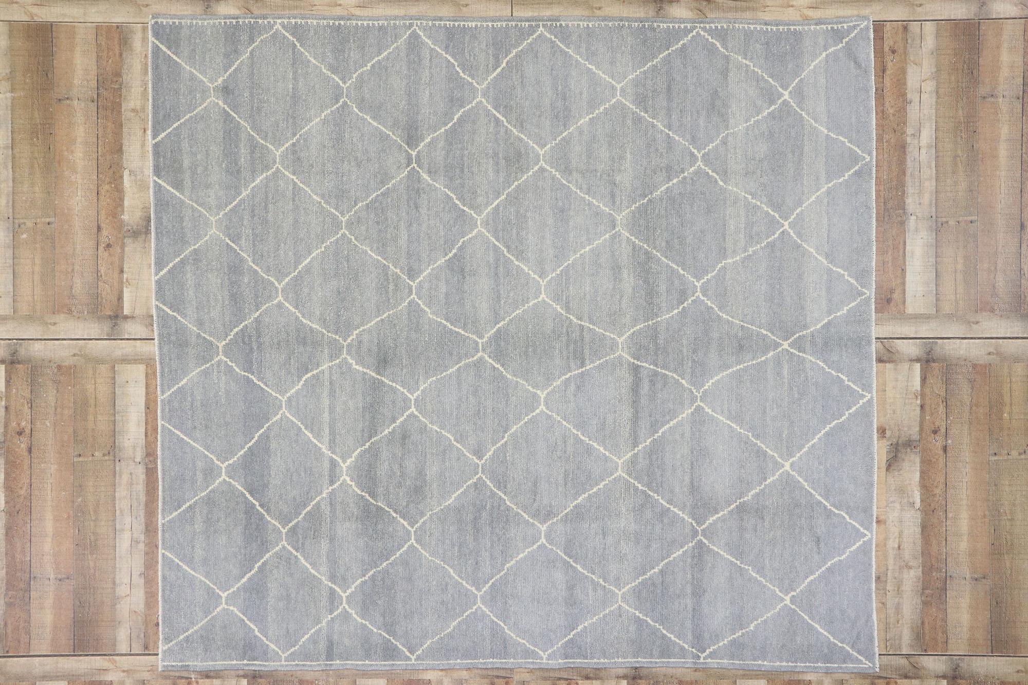 Wool New Contemporary Gray Moroccan Style Rug with Modern Trellis Design For Sale