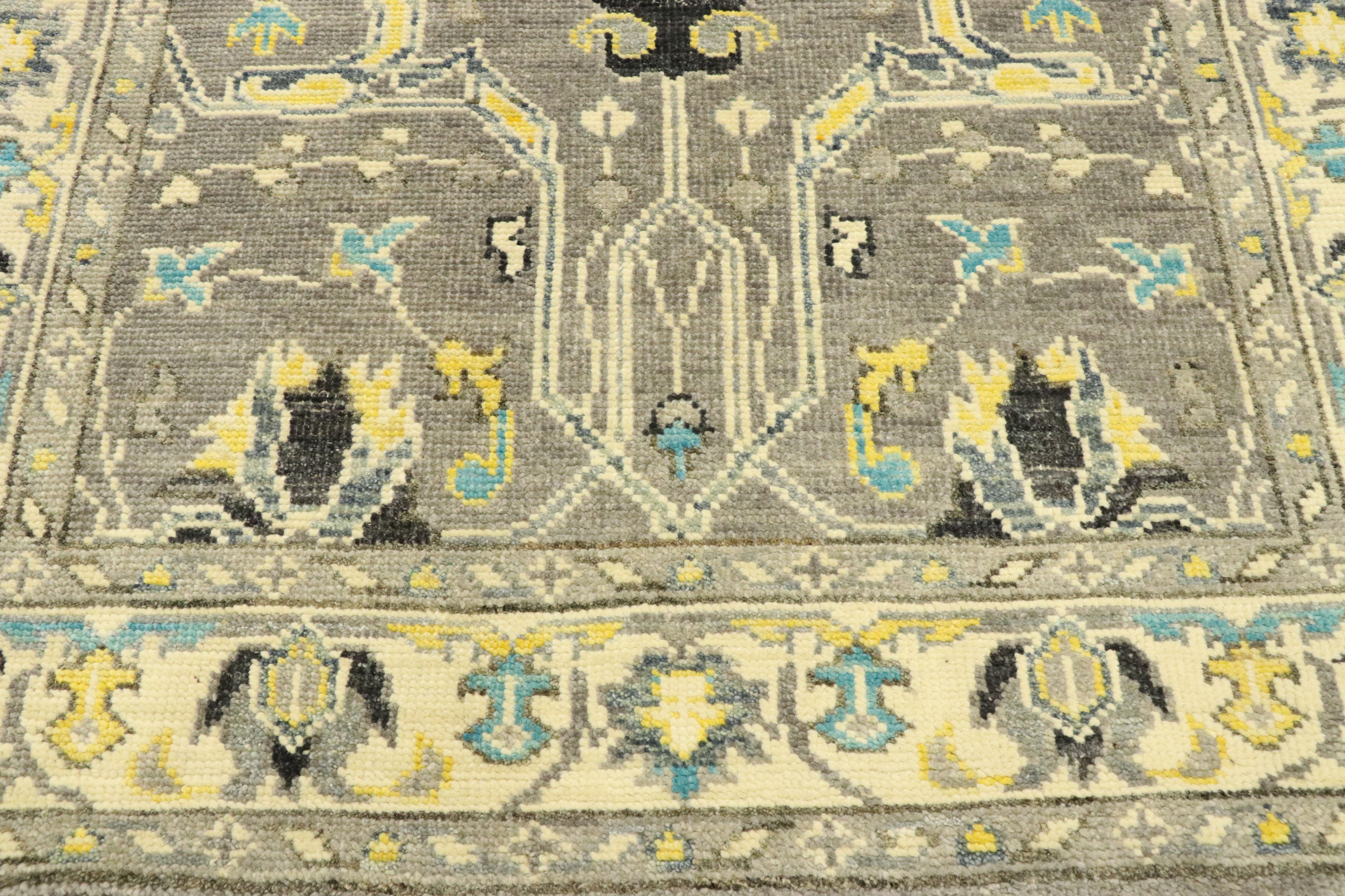 Pakistani New Contemporary Gray Oushak Rug with Modern Transitional Style For Sale