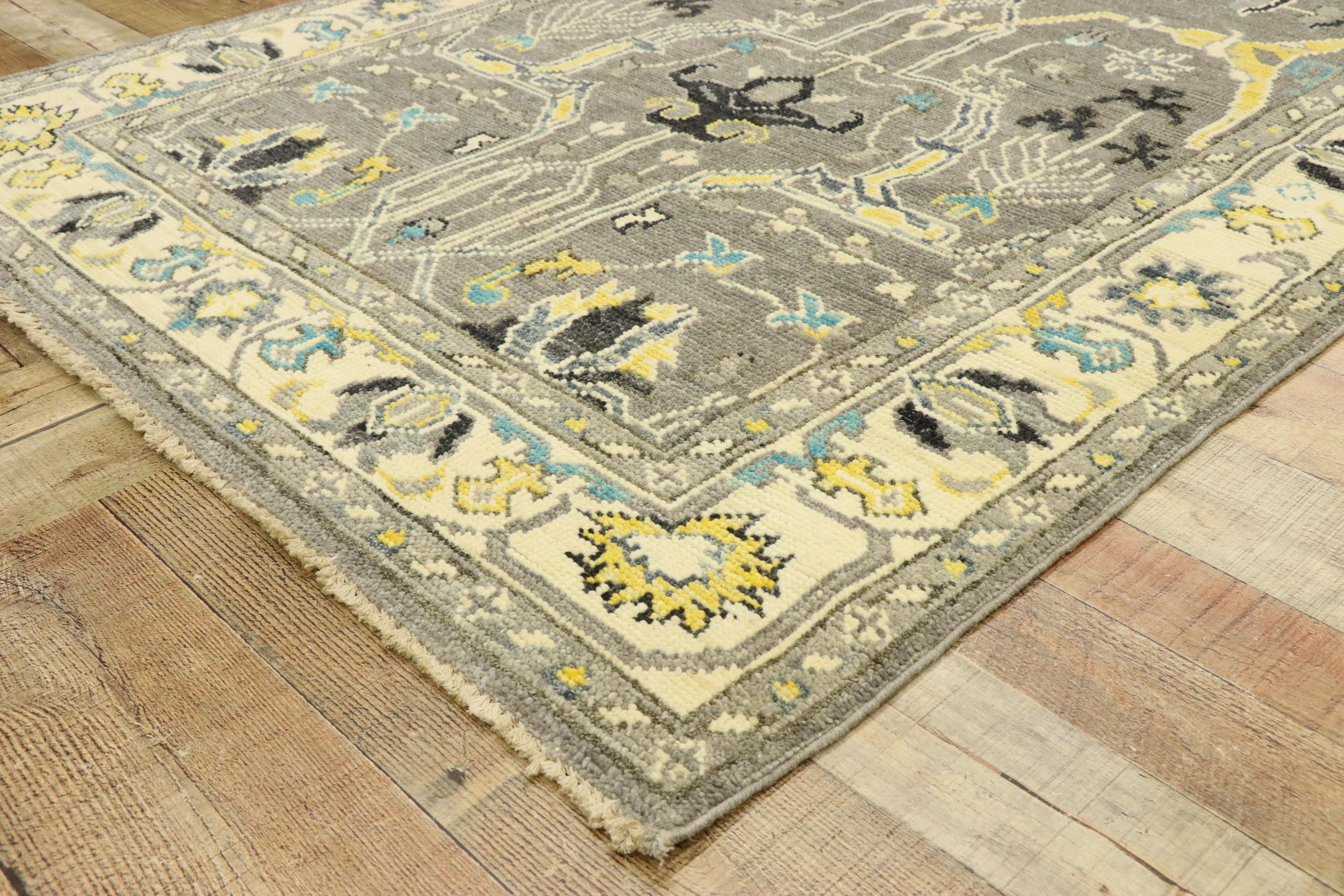 New Contemporary Gray Oushak Rug with Modern Transitional Style In New Condition For Sale In Dallas, TX