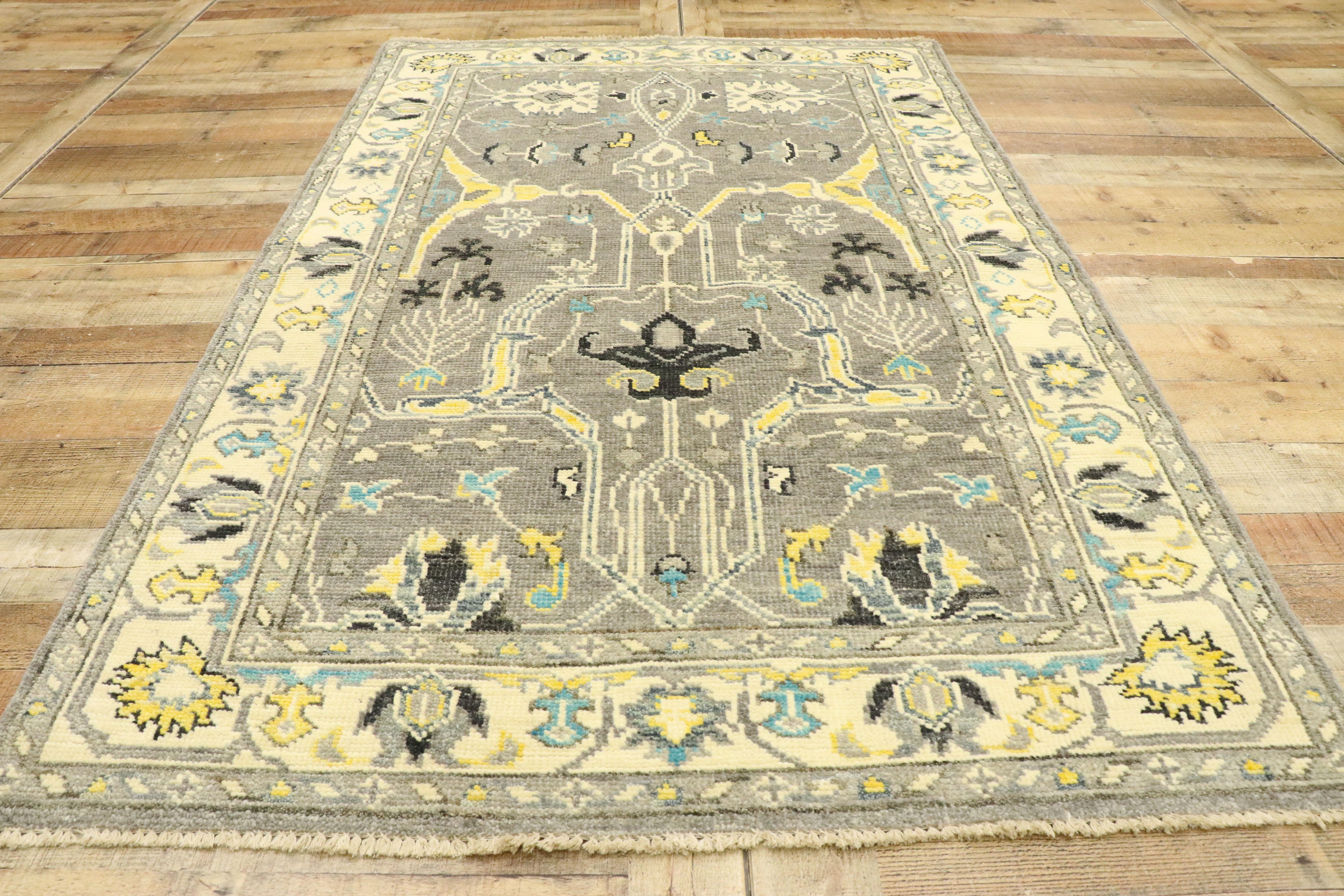 Wool New Contemporary Gray Oushak Rug with Modern Transitional Style For Sale