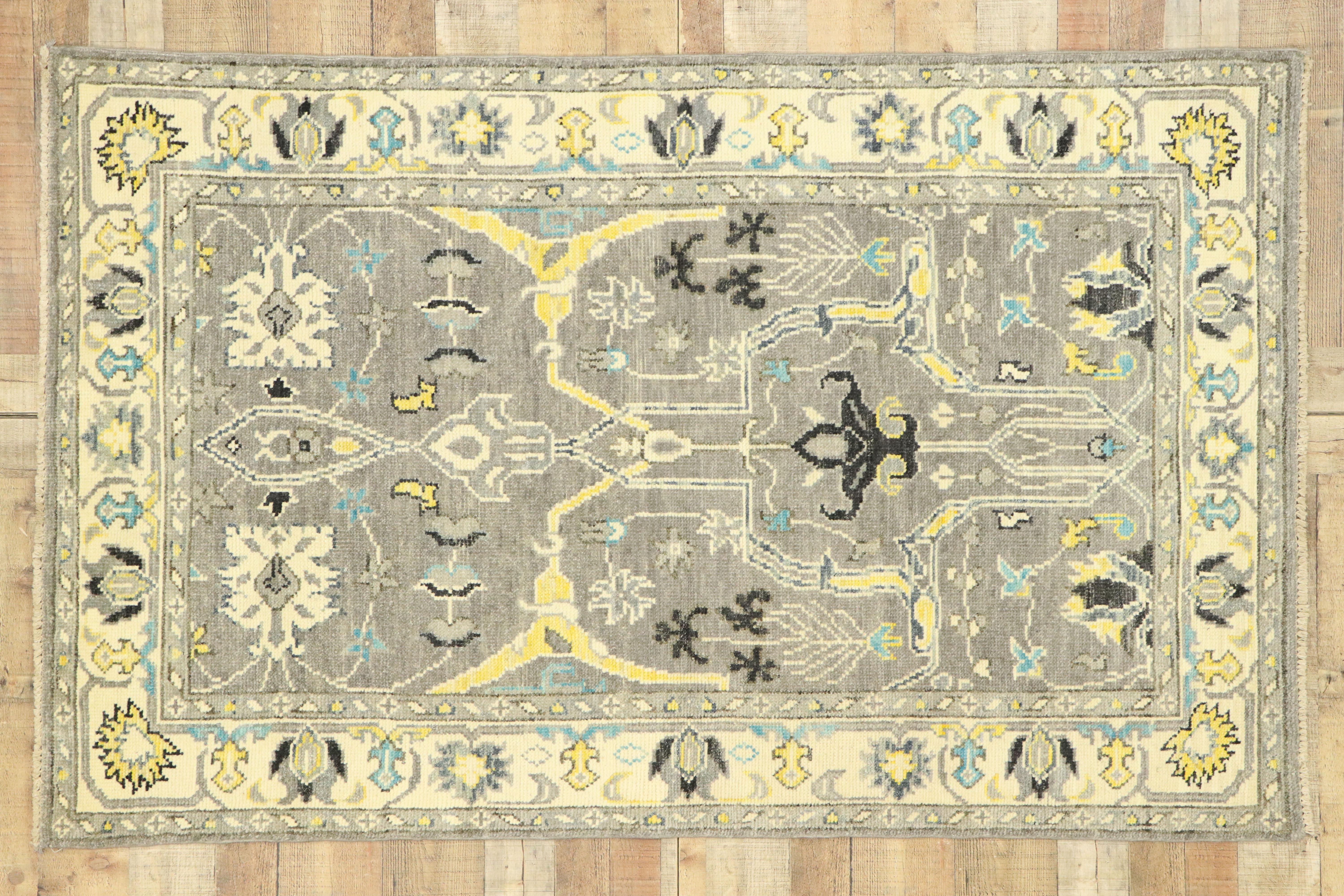 New Contemporary Gray Oushak Rug with Modern Transitional Style For Sale 1