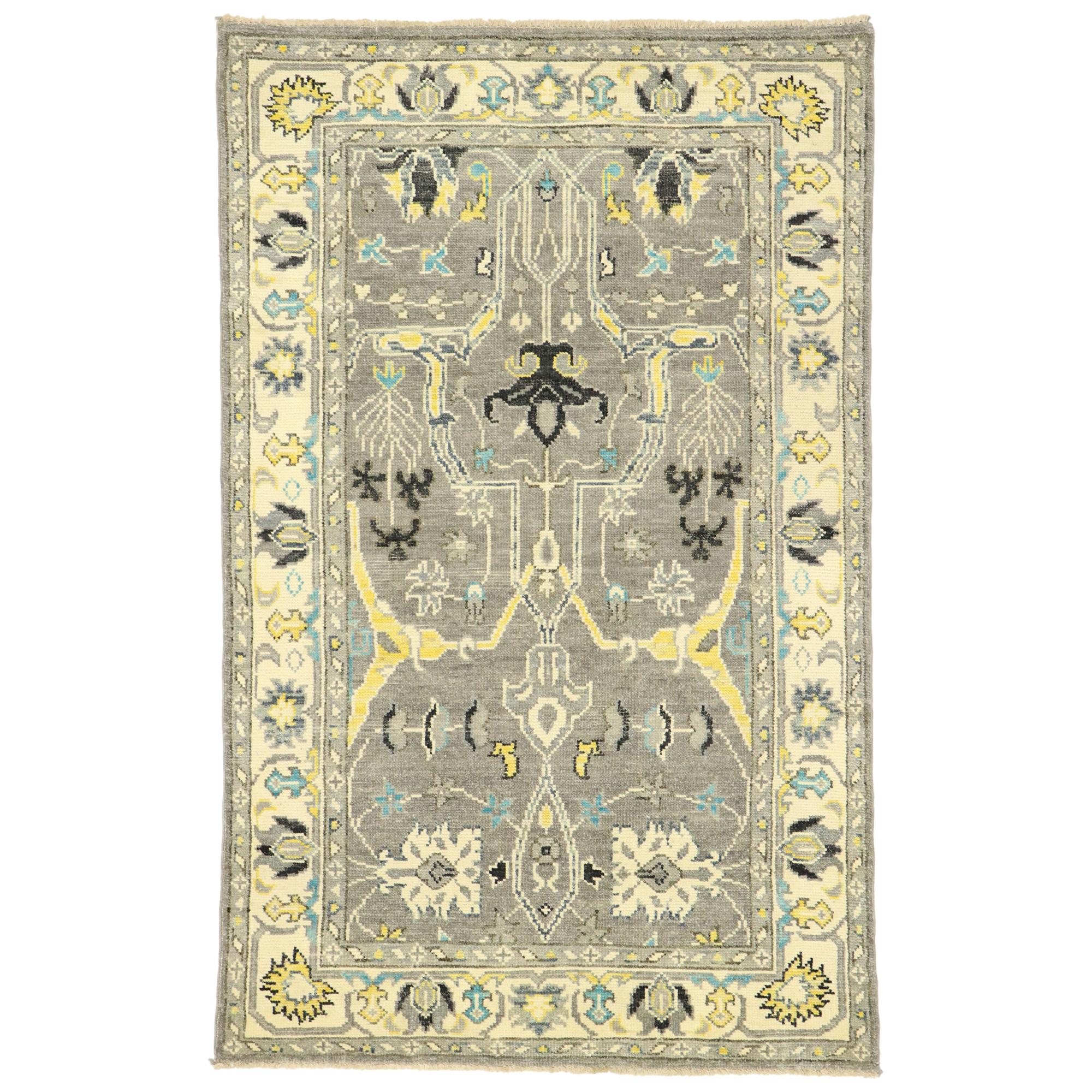 New Contemporary Gray Oushak Rug with Modern Transitional Style For Sale