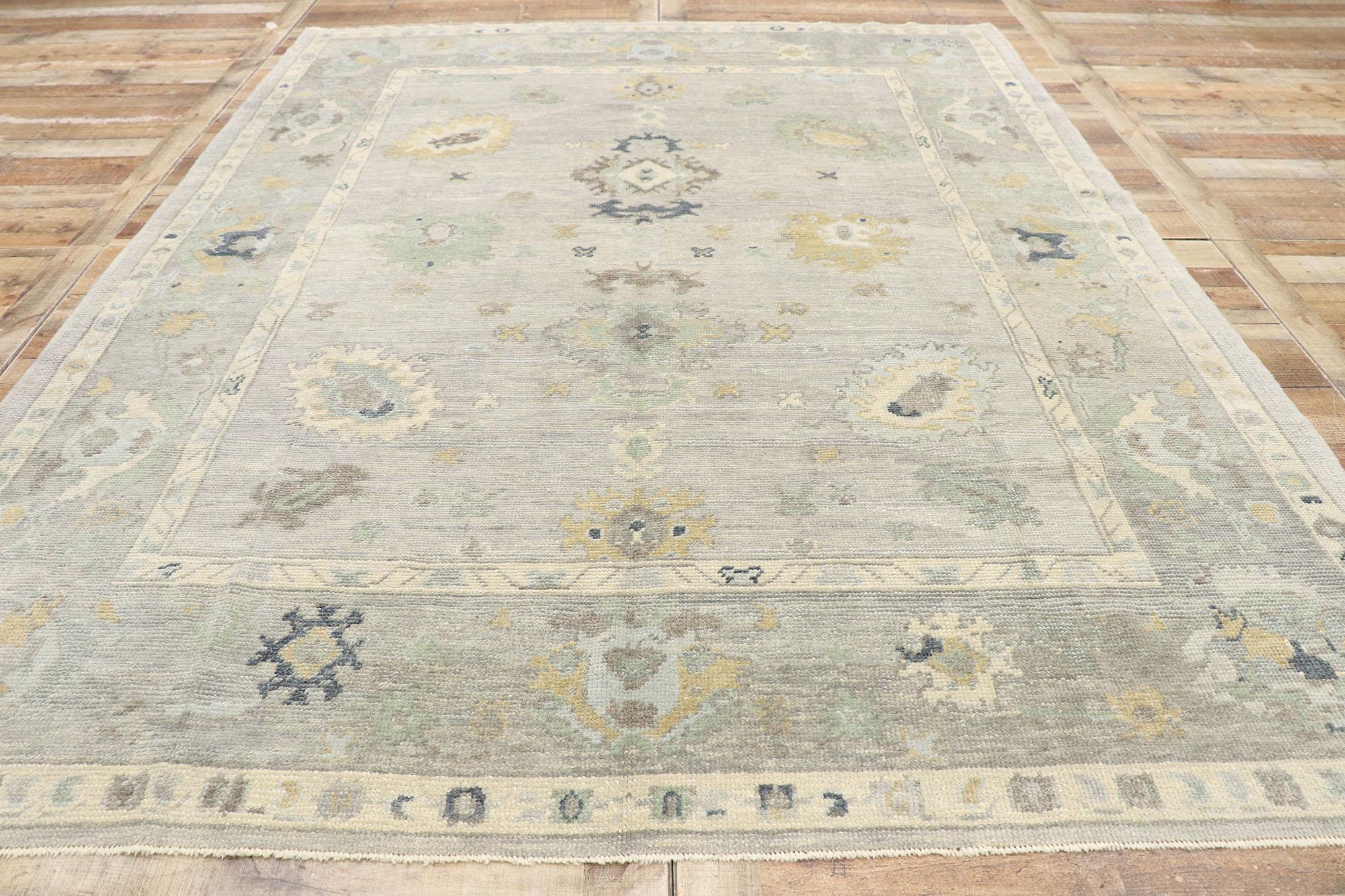 New Contemporary Gray Turkish Oushak Rug with Calming Coastal Style 2