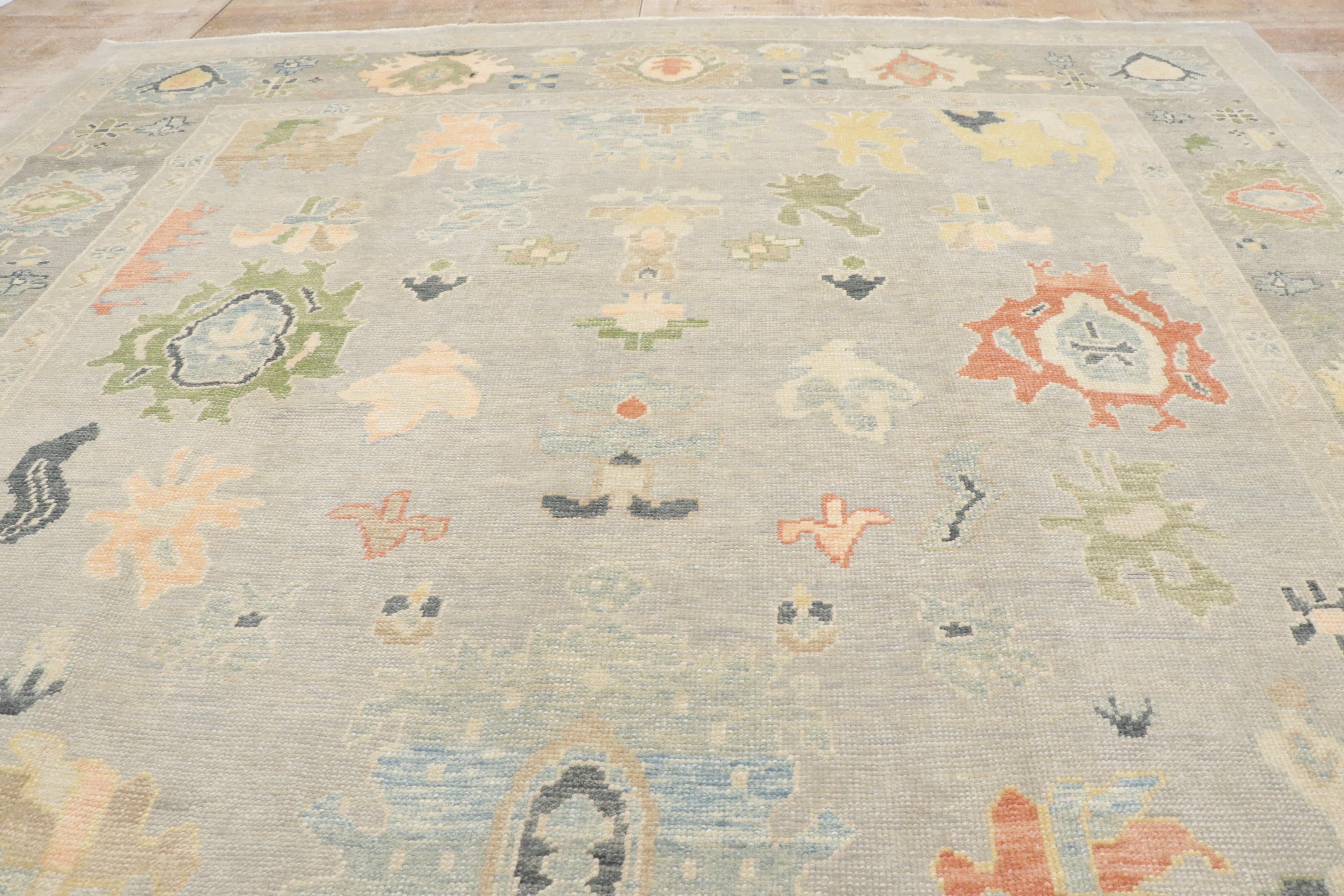 Zeitgenössischer grauer türkischer Oushak-Teppich im modernen Küstenhausstil im Angebot 6