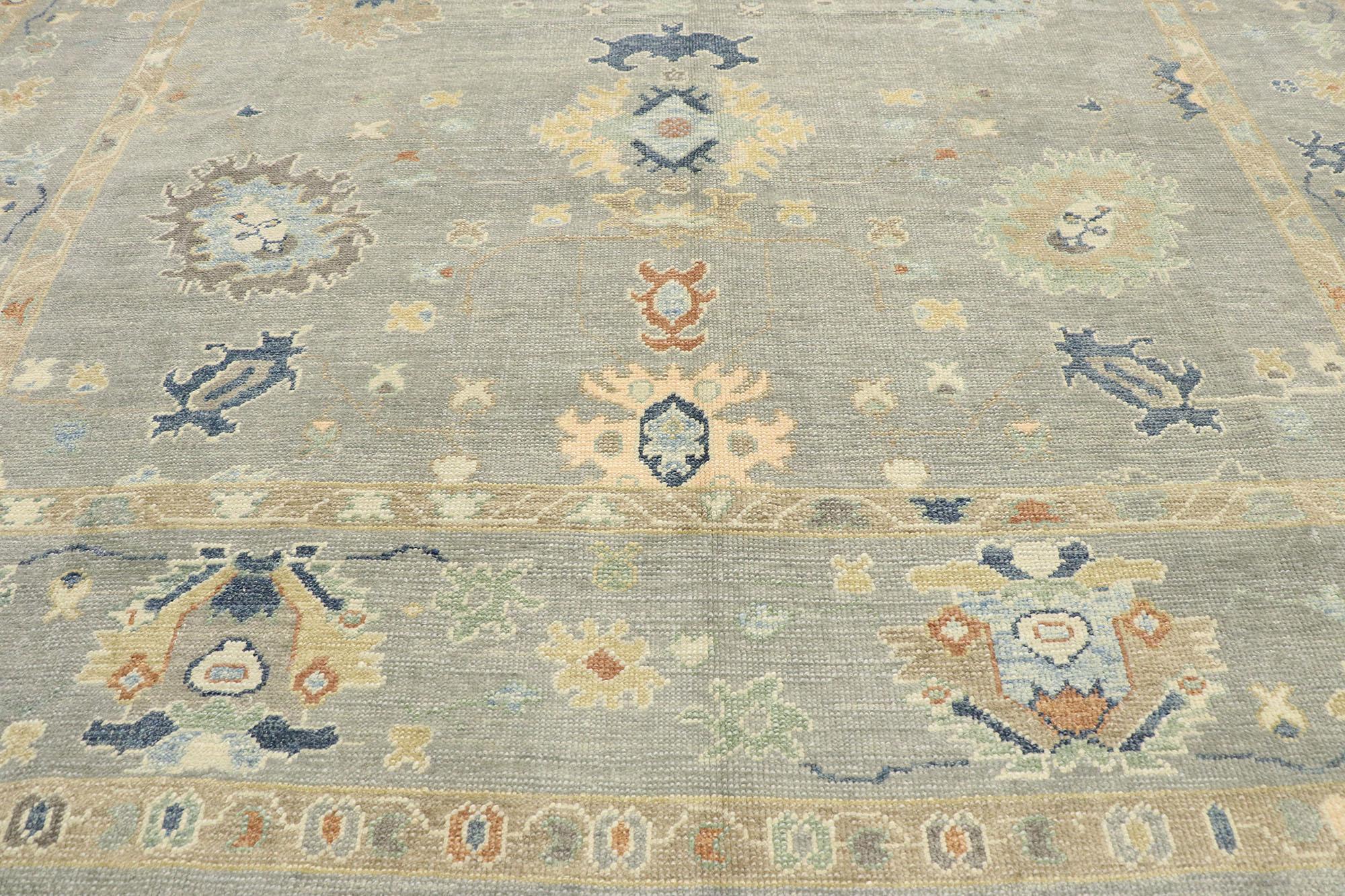 New Contemporary Gray Turkish Oushak Rug with Modern Coastal Cottage Style In New Condition For Sale In Dallas, TX