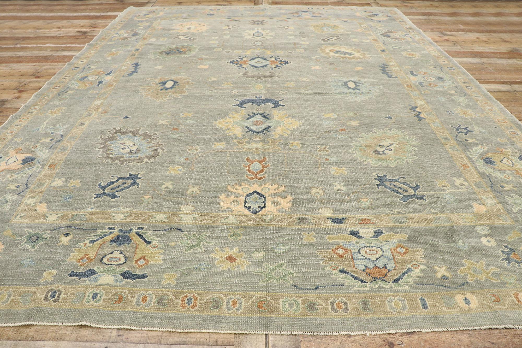 New Contemporary Gray Turkish Oushak Rug with Modern Coastal Cottage Style For Sale 2
