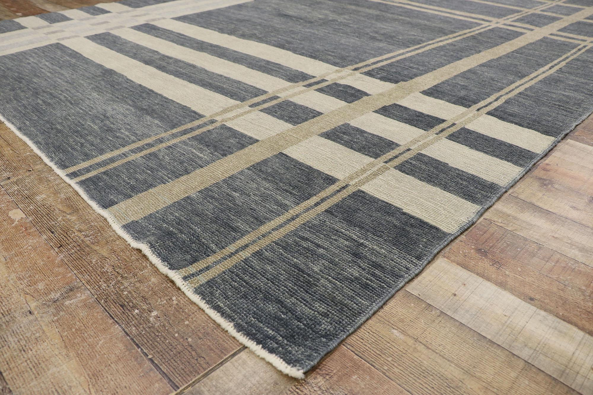Contemporary New Modern Gray Plaid Tartan Rug with Ivy League Style For Sale